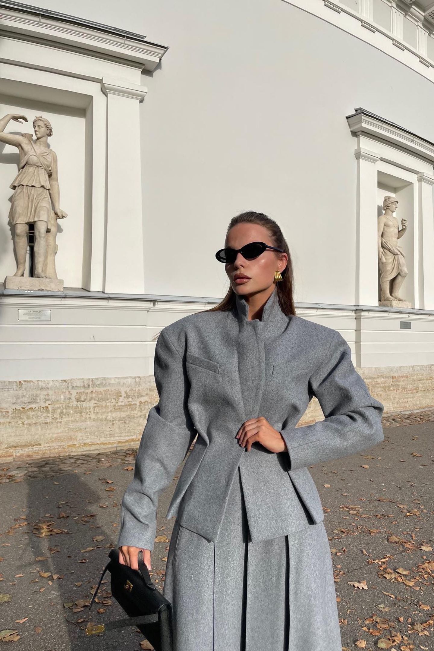 Chic Georgia Lapel Blazer & Pleated Midi Skirt Set: Elegant Power Suit