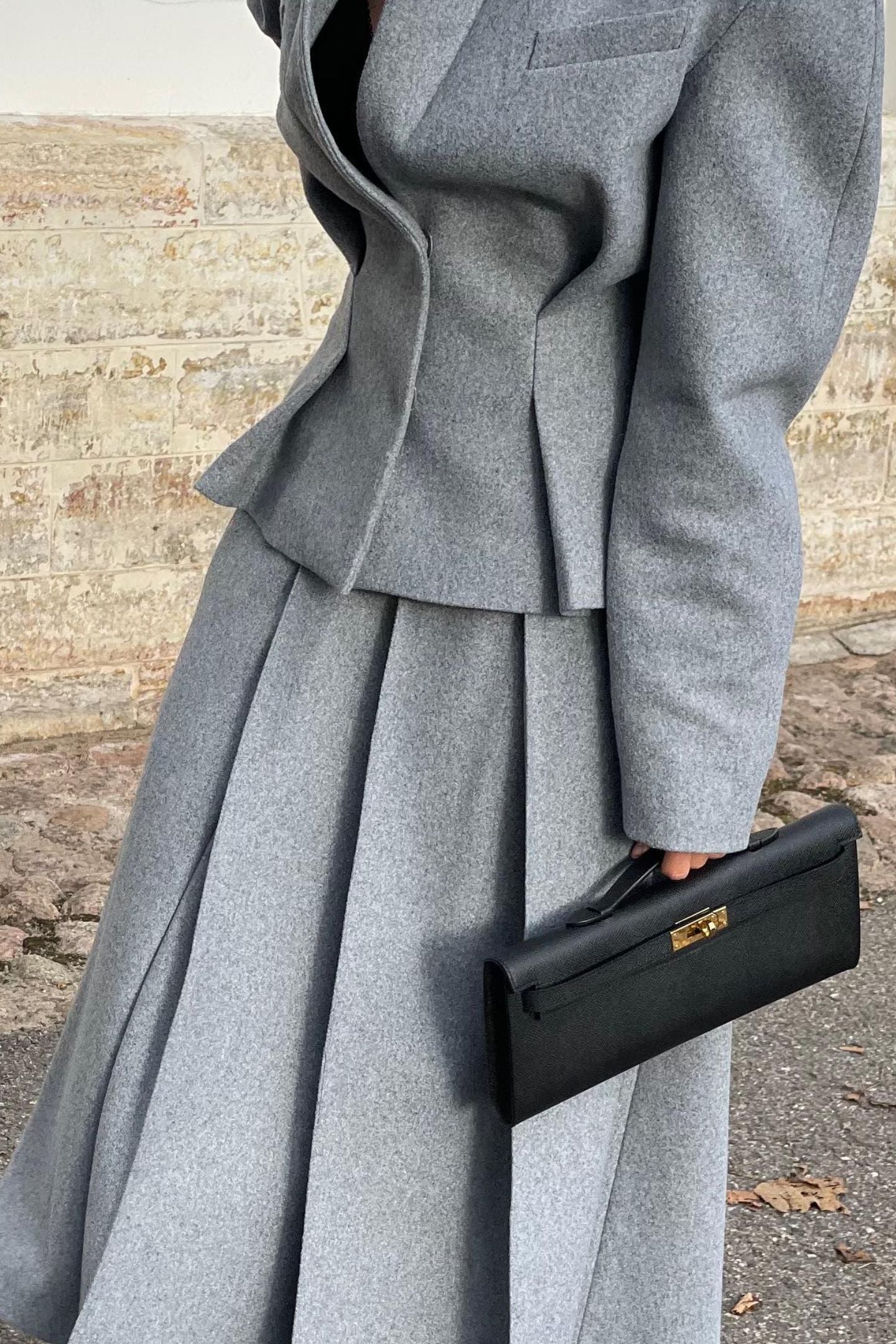 Chic Georgia Lapel Blazer & Pleated Midi Skirt Set: Elegant Power Suit
