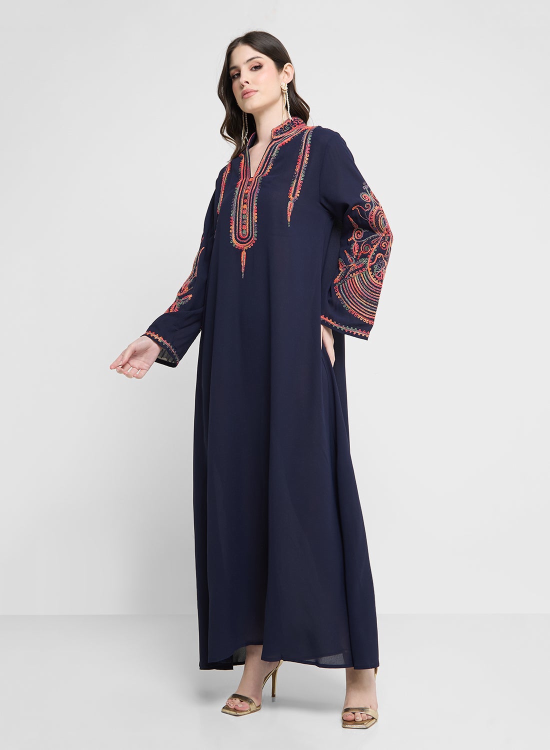 Khizana Women's Embroidered Blue Casual Jalabiya Dress - Modest Islamic Attire