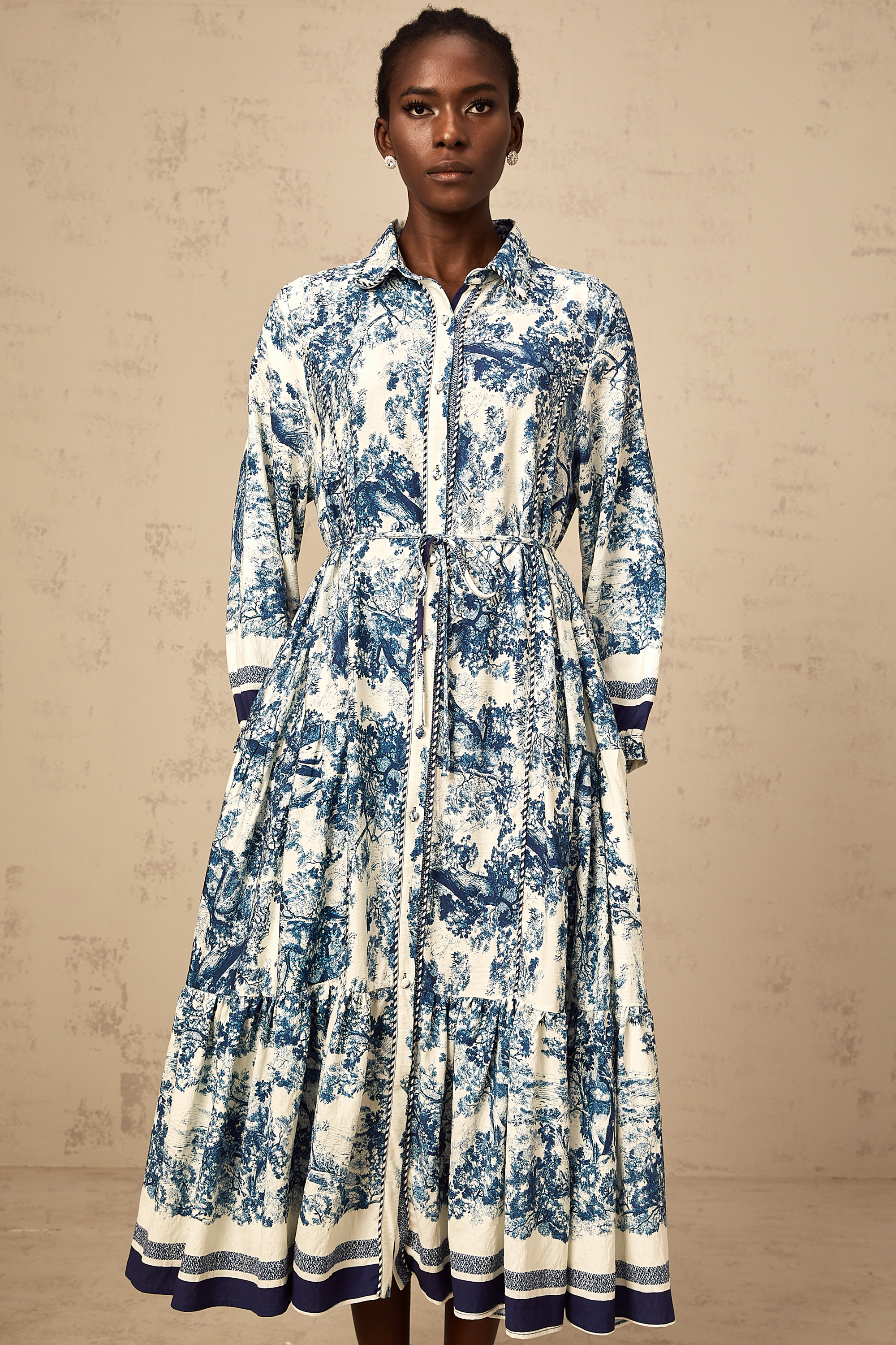 Adelaide Blue Graphic Print Midi Dress - Elegant, Flowy, and Comfortable