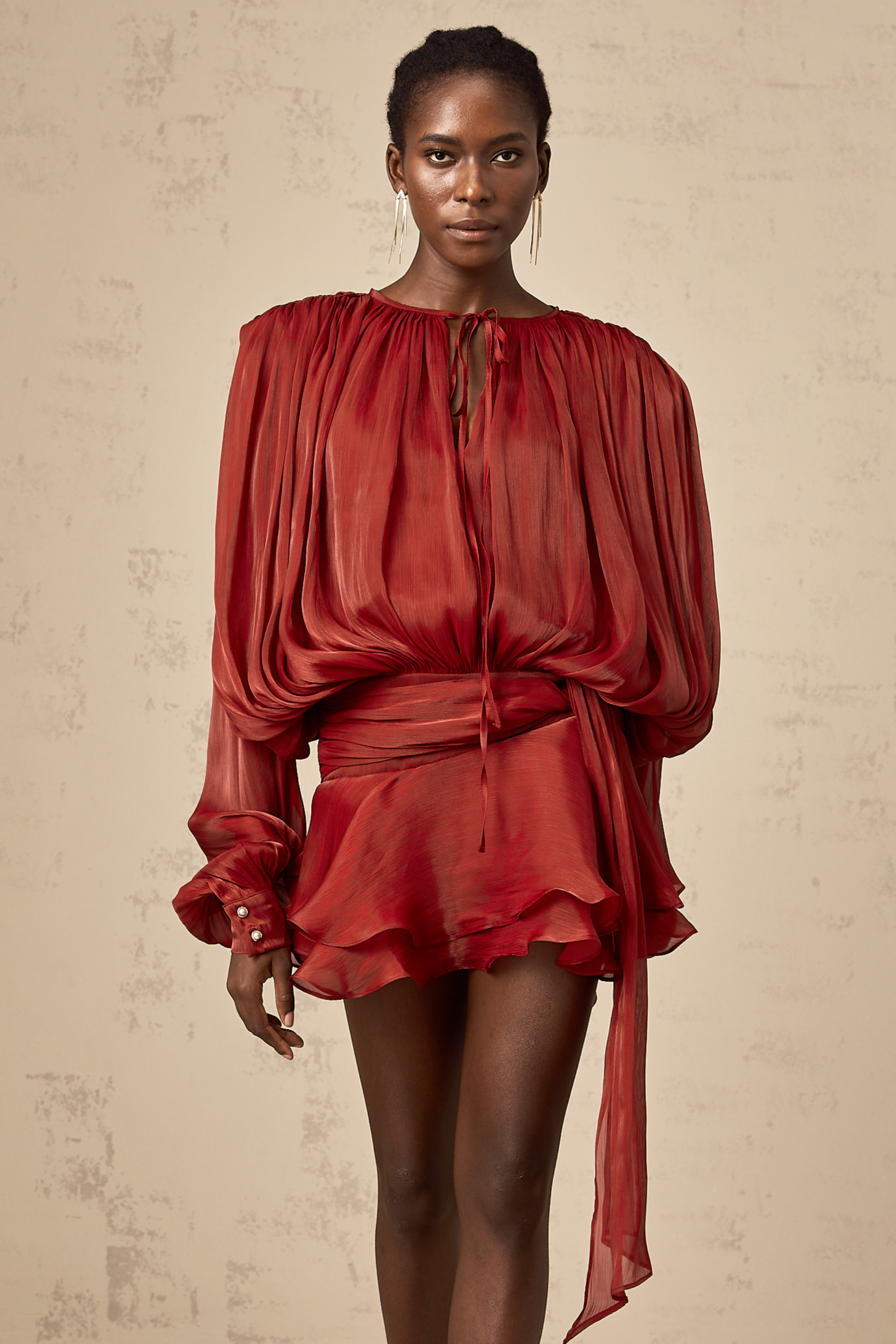 Charming Pleated Ruffled Mini Dress: Elegant, Flowy, and Playfully Chic Red
