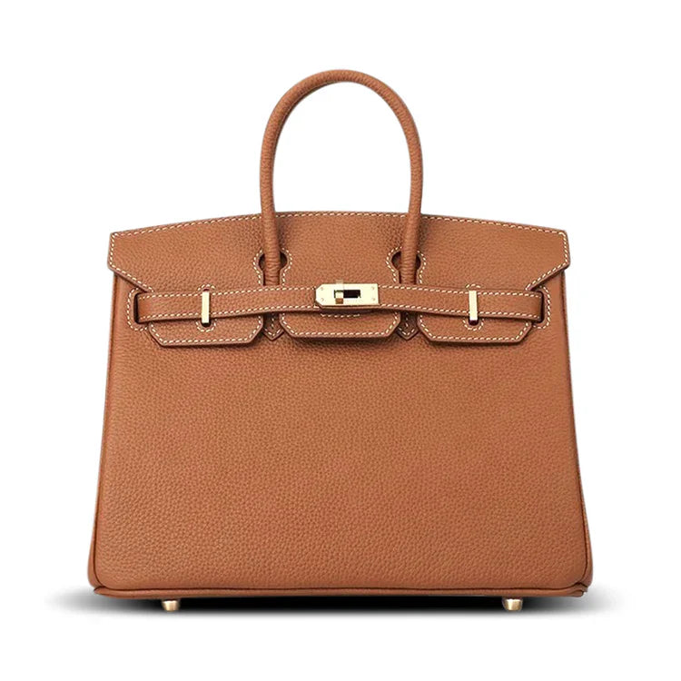 Kensington Full-Grain Leather Handbag with Gold Hardware and Removable Strap