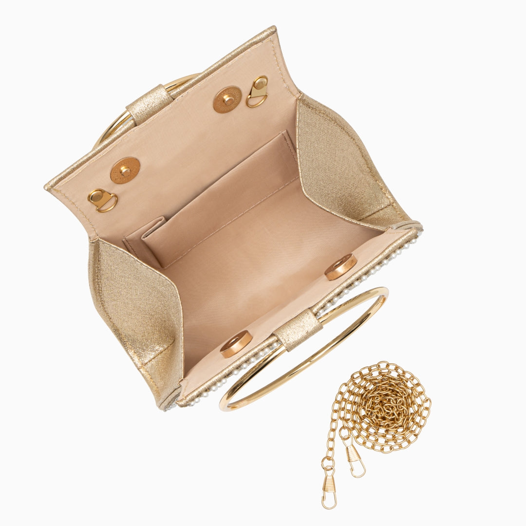 Meghan Rhinestones Gold Handbag