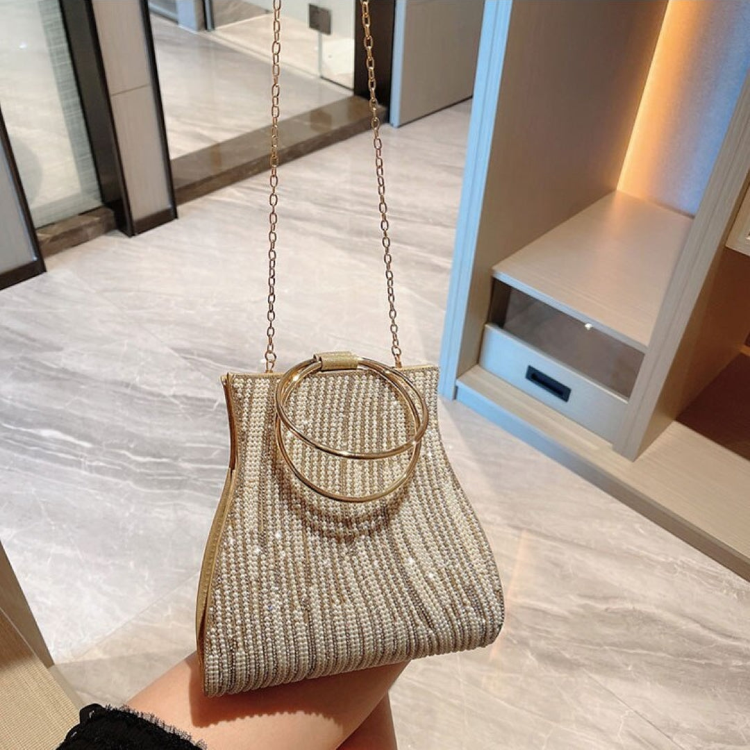 Meghan Rhinestones Gold Handbag