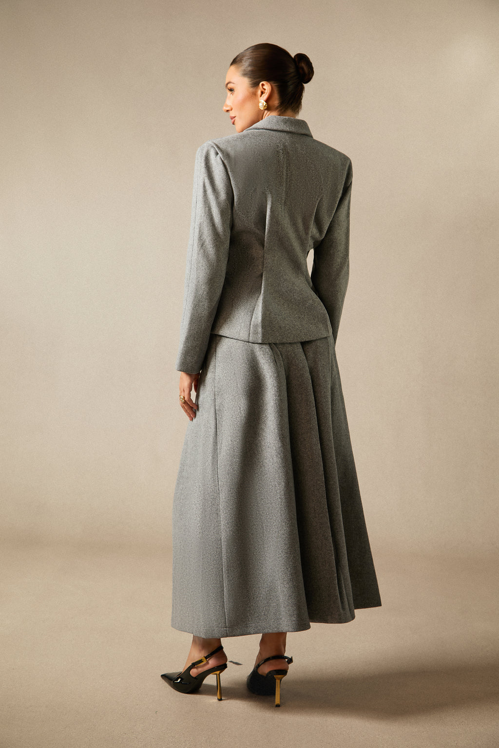 Chic Georgia Lapel Blazer & Pleated Midi Skirt Set: Elegant Power Suit