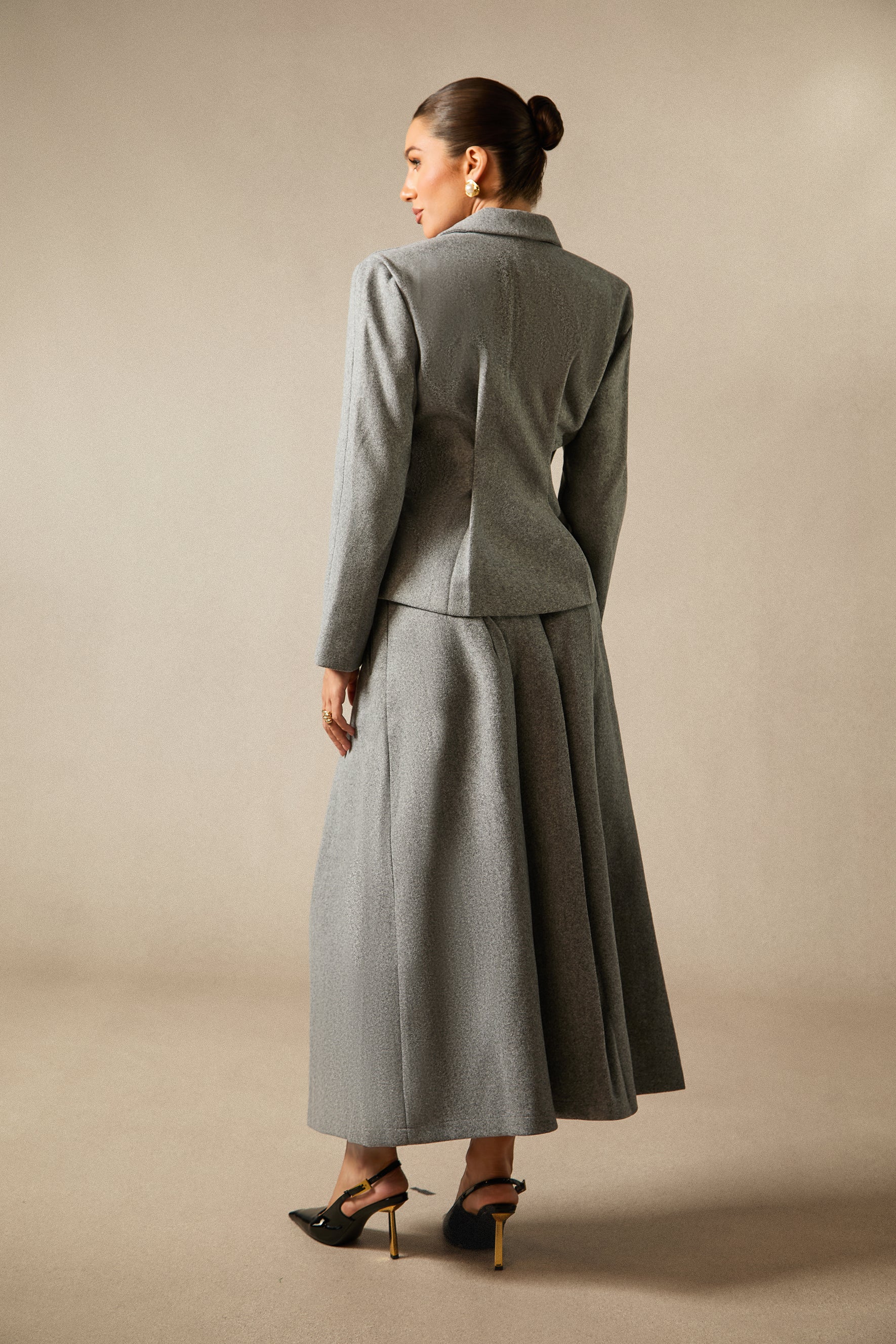 Chic Georgia Lapel Blazer & Pleated Midi Skirt Set: Elegant Power Suit