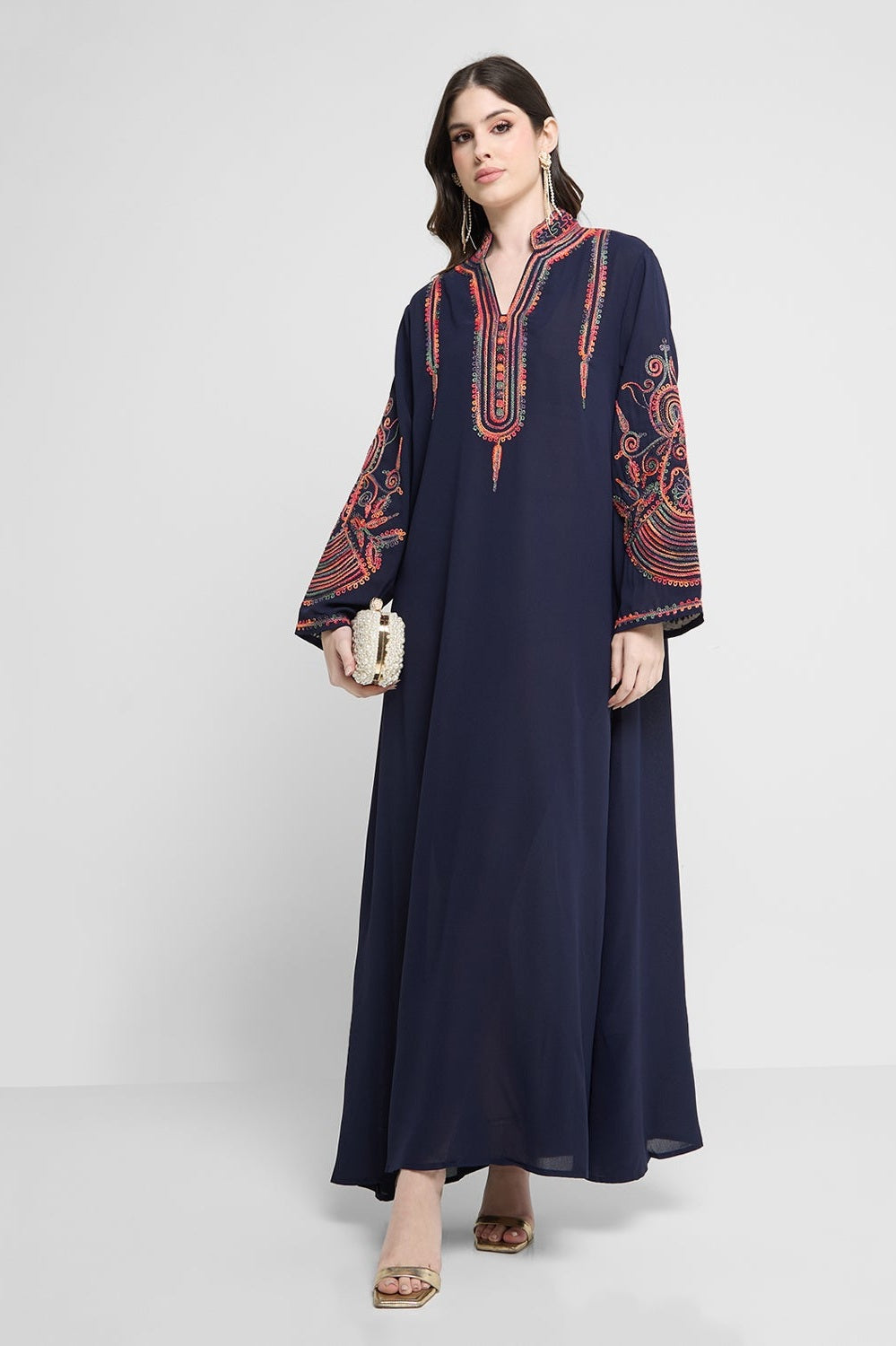 Khizana Women's Embroidered Blue Casual Jalabiya Dress - Modest Islamic Attire