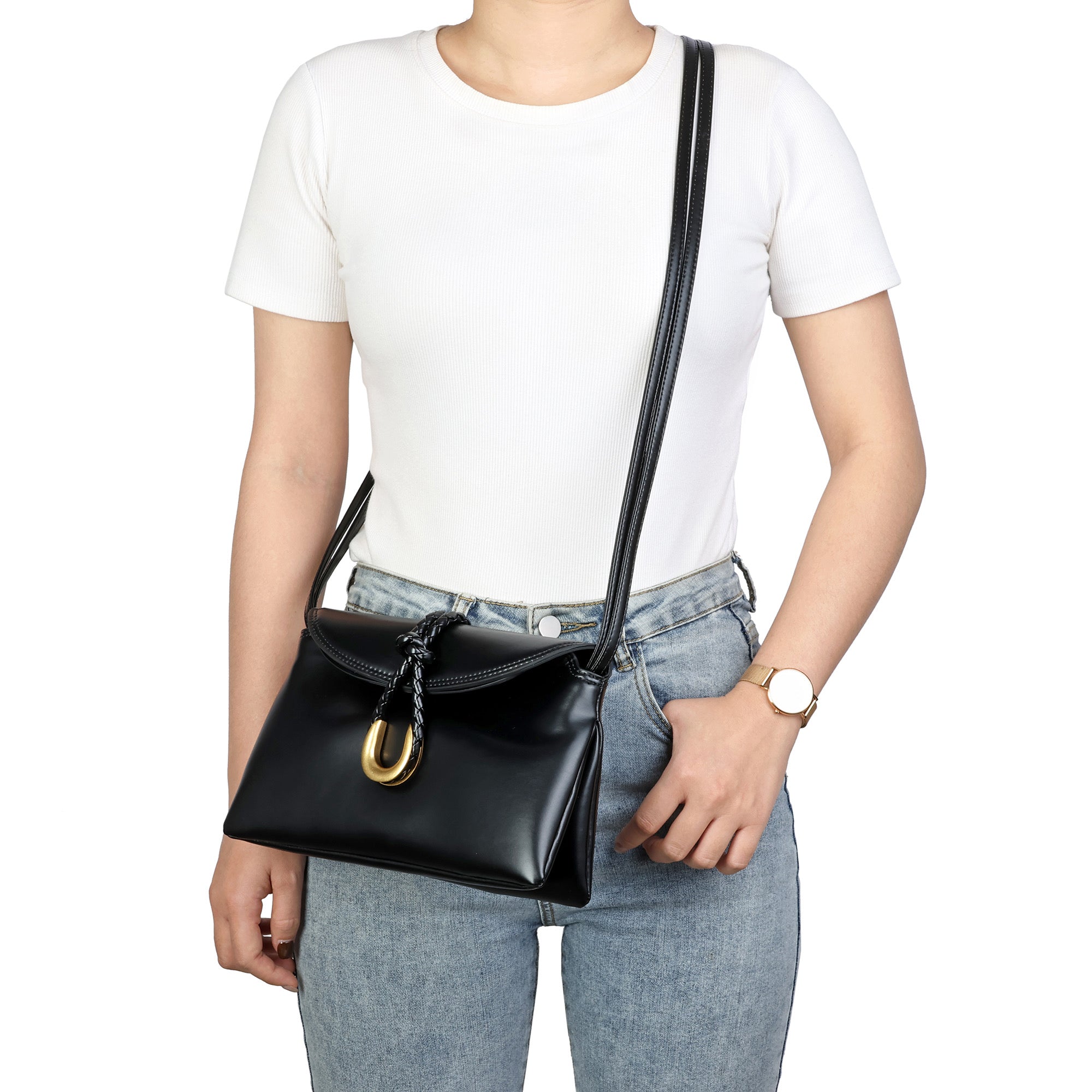 Braided Closure Crossbody Bag: Elegant Leather Handbag for Stylish Everyday Use