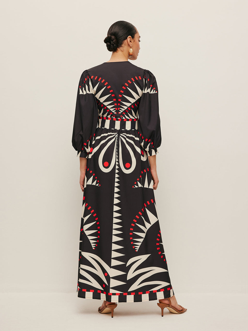 Boho Print V‑Neck Maxi Split Dress with 3/4 Sleeves