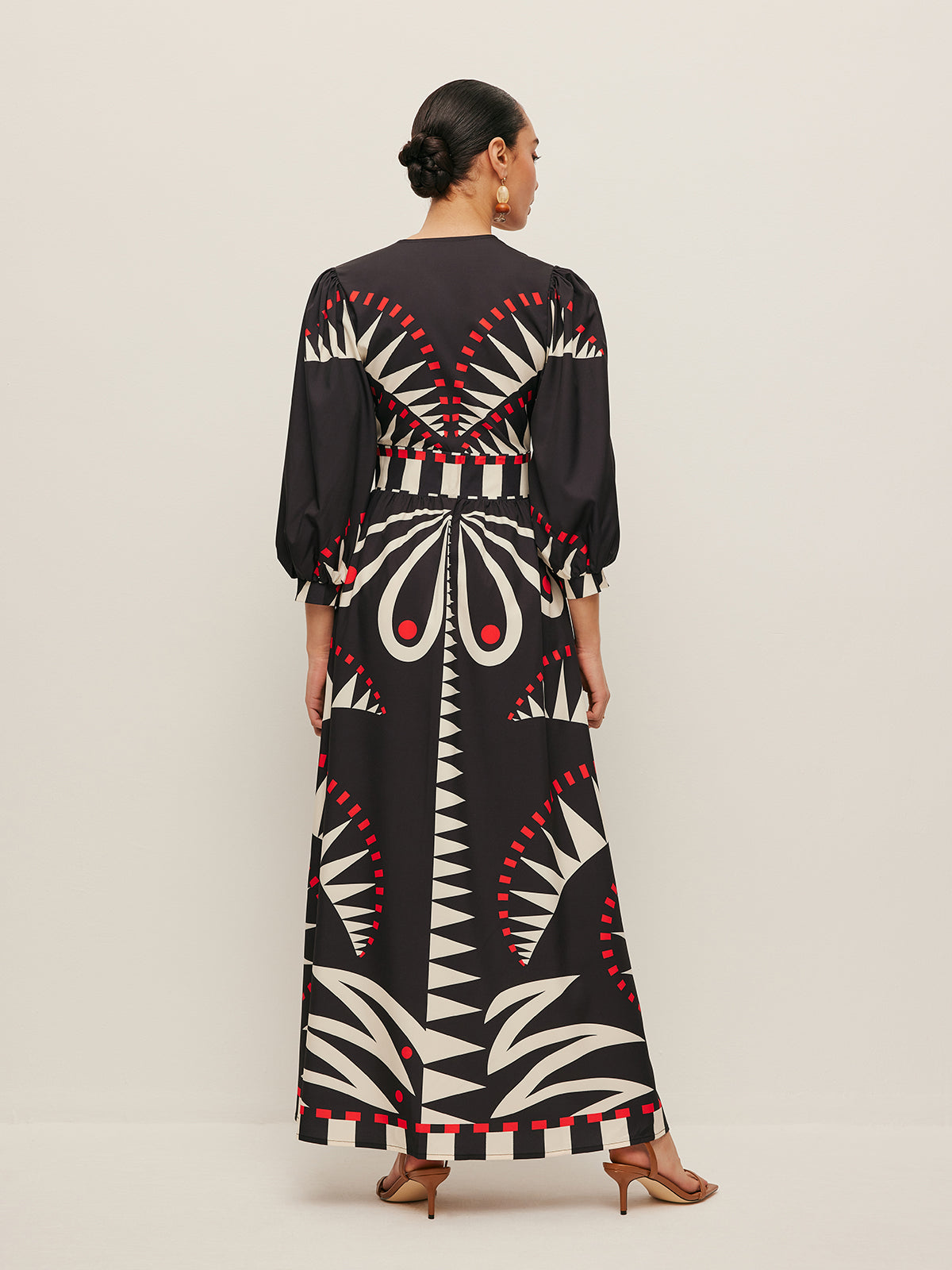 Boho Print V‑Neck Maxi Split Dress with 3/4 Sleeves
