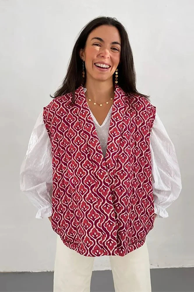 Printed Slim-Fit Women's Waistcoat Vest Jacket – Vibrant Pattern