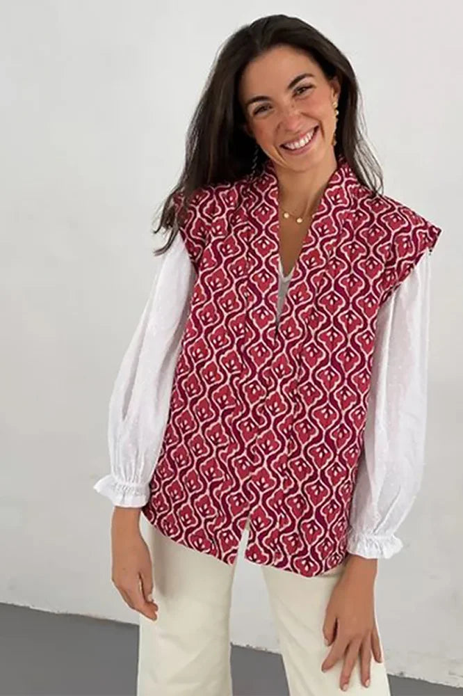 Printed Slim-Fit Women's Waistcoat Vest Jacket – Vibrant Pattern