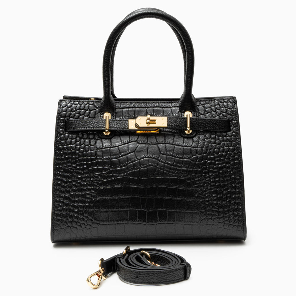 FIORENZA Luxury Marseille Structured Leather Handbag with Removable Strap