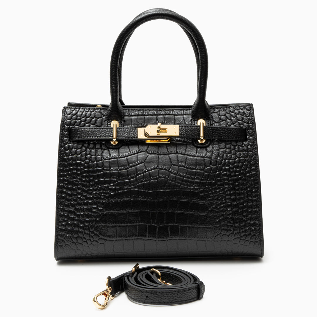 FIORENZA Luxury Marseille Structured Leather Handbag with Removable Strap