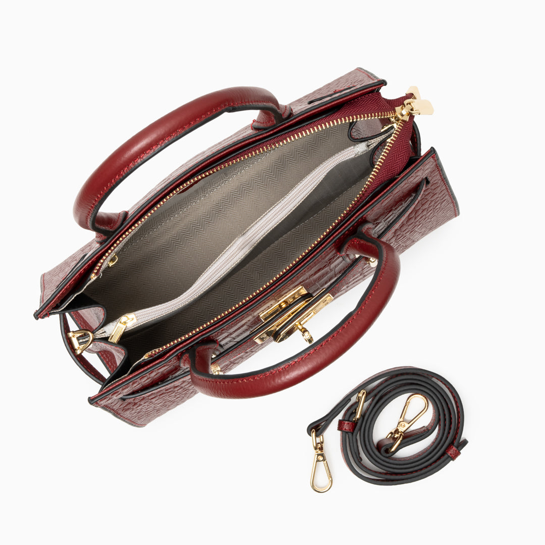 FIORENZA Luxury Marseille Structured Leather Handbag with Removable Strap