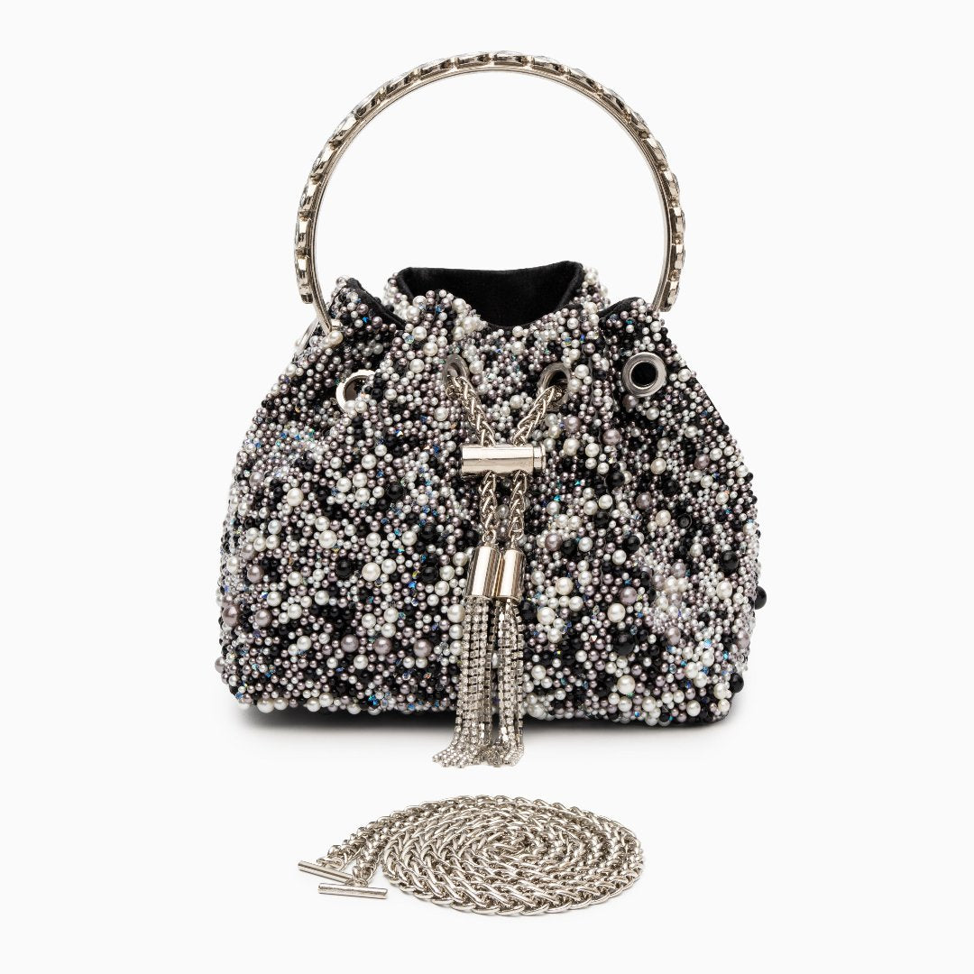 Lorrie Metallic Tassel Bucket Handbag – Elegant Sparkling Design