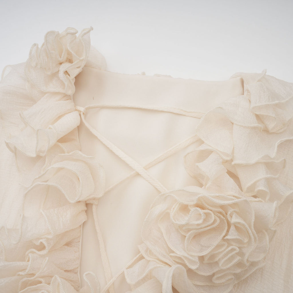Elegant Zephyrine Floral Applique Tiered Mini Dress in Neutral Tones