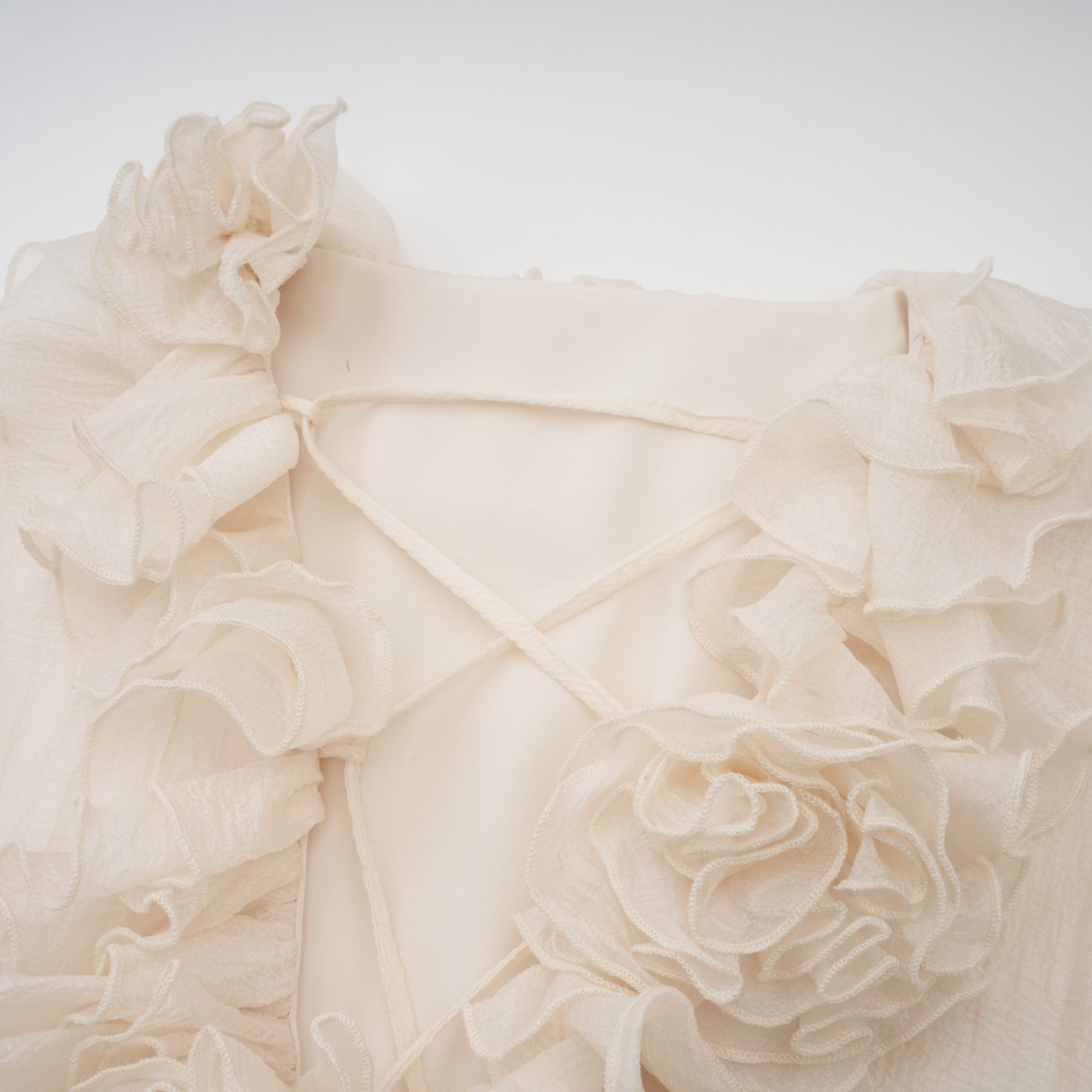 Elegant Zephyrine Floral Applique Tiered Mini Dress in Neutral Tones