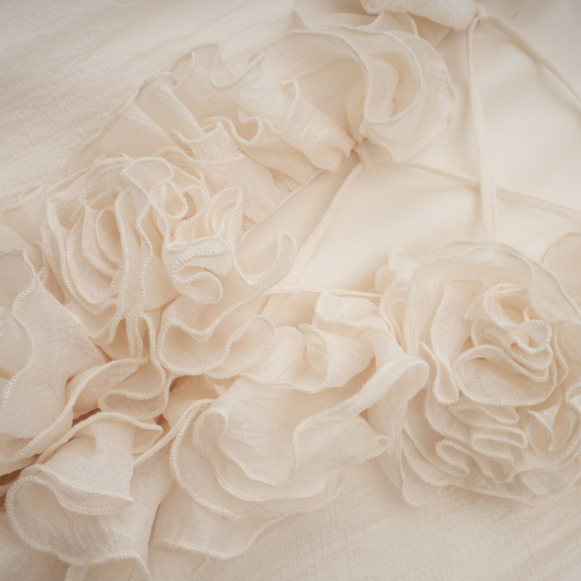 Elegant Zephyrine Floral Applique Tiered Mini Dress in Neutral Tones