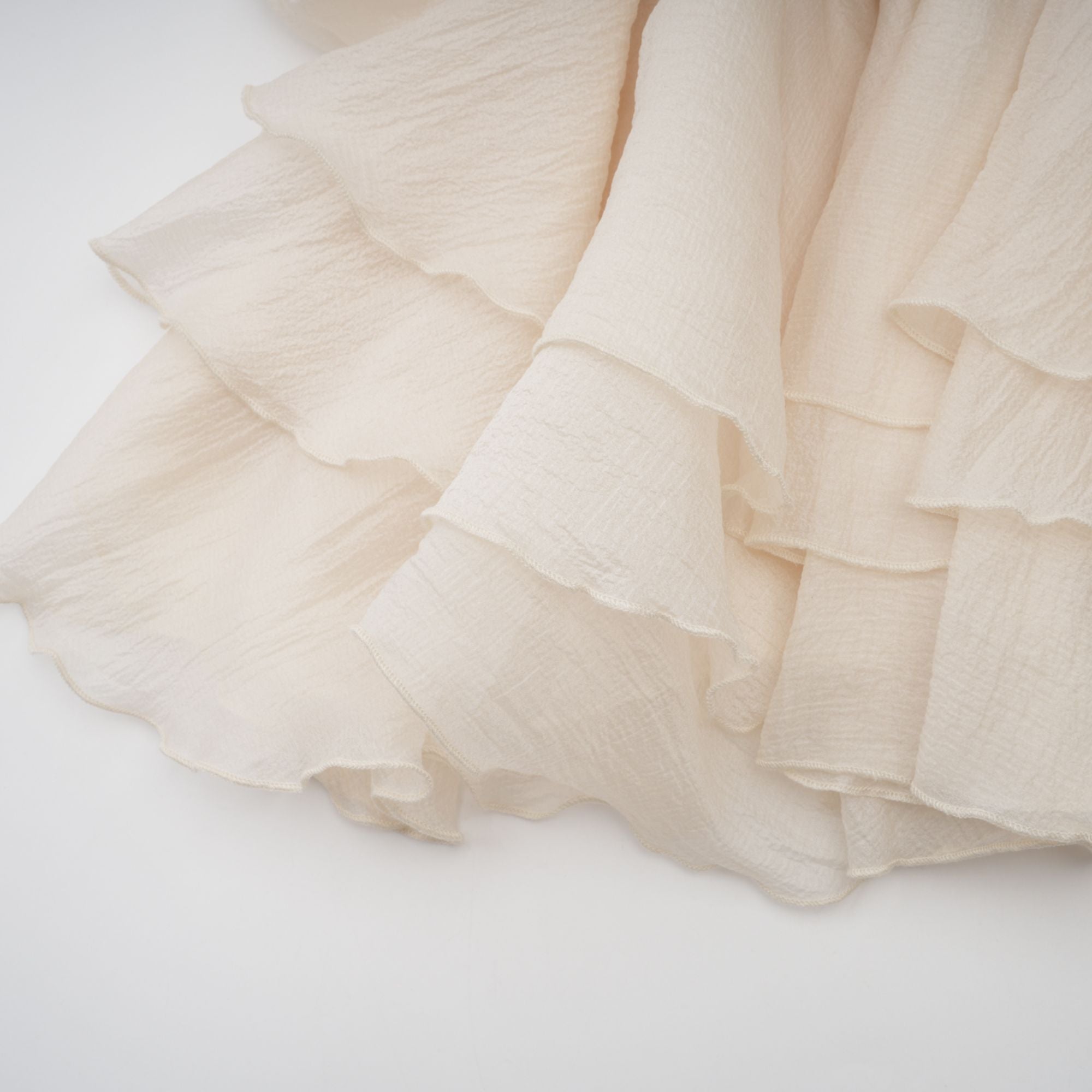 Elegant Zephyrine Floral Applique Tiered Mini Dress in Neutral Tones