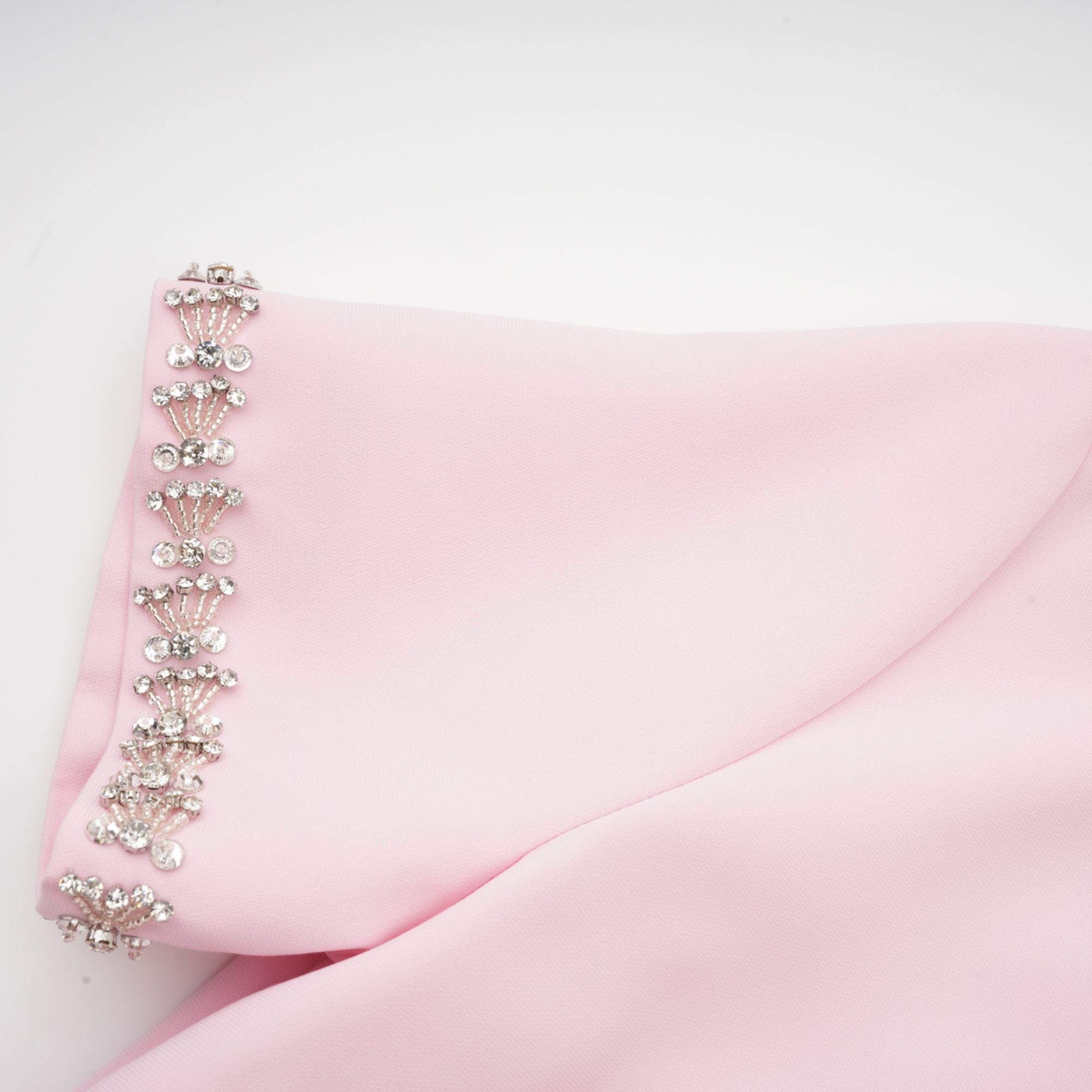 Elegant Pink Crystal-Accented Bow Midi Dress: Chic Terylene Flared Style