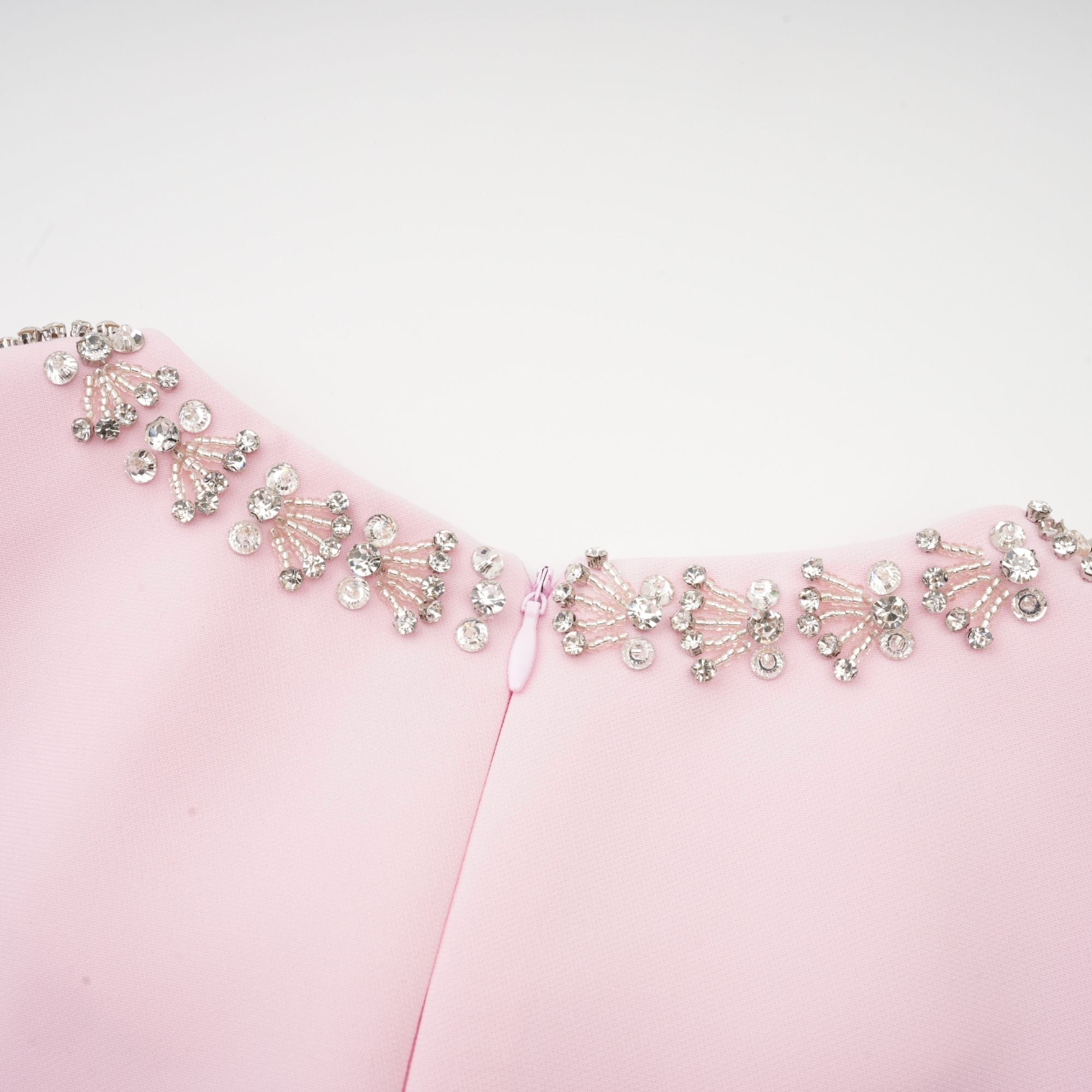 Elegant Pink Crystal-Accented Bow Midi Dress: Chic Terylene Flared Style