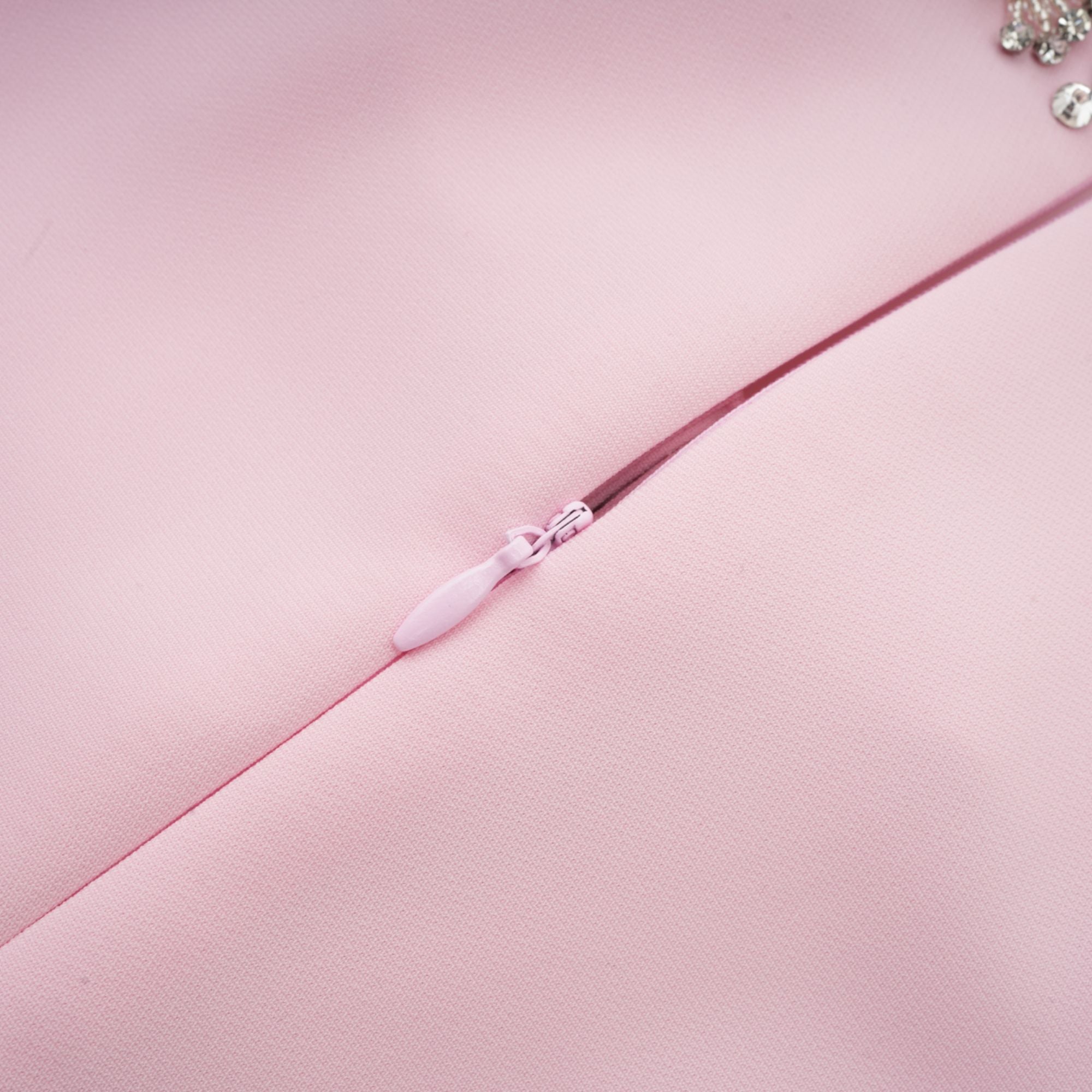 Elegant Pink Crystal-Accented Bow Midi Dress: Chic Terylene Flared Style