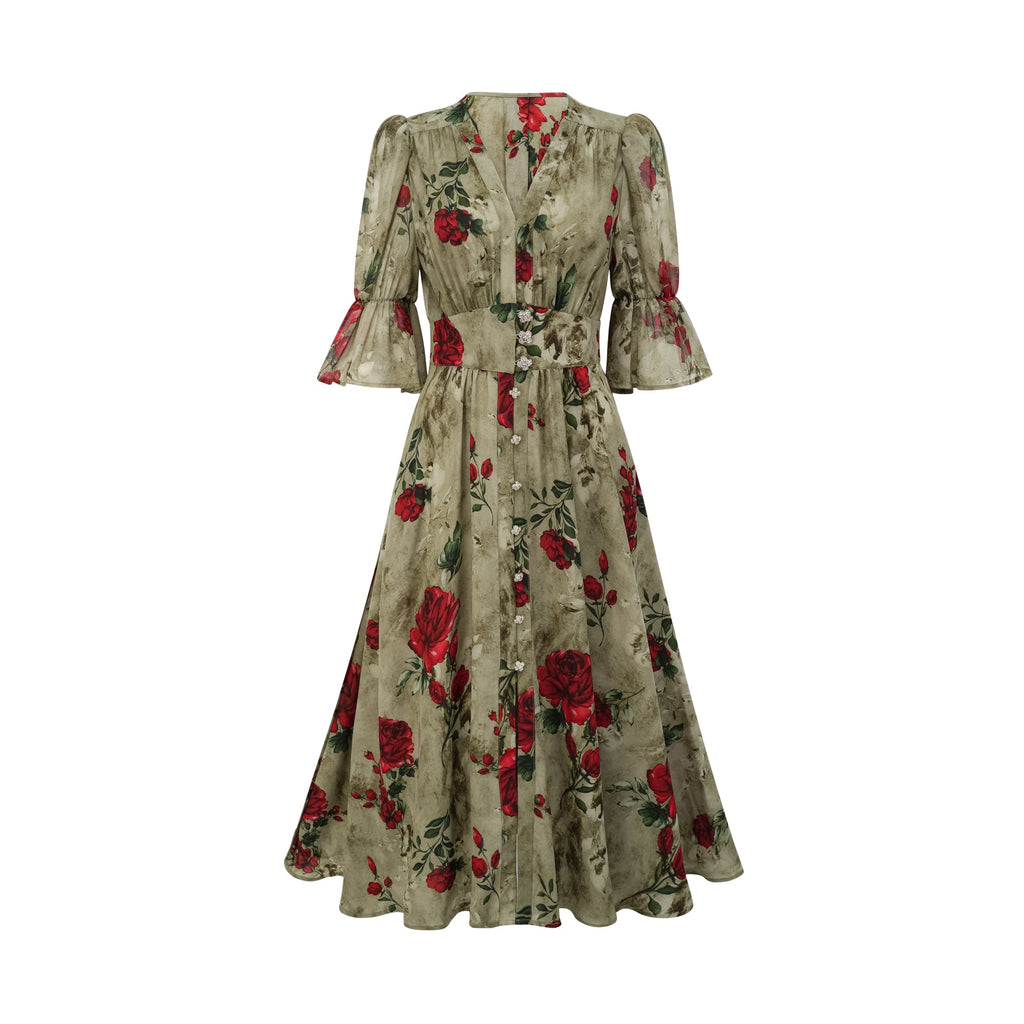 Elegant Floral V-Neck Midi Dress for Women: Perfect Summer Style
