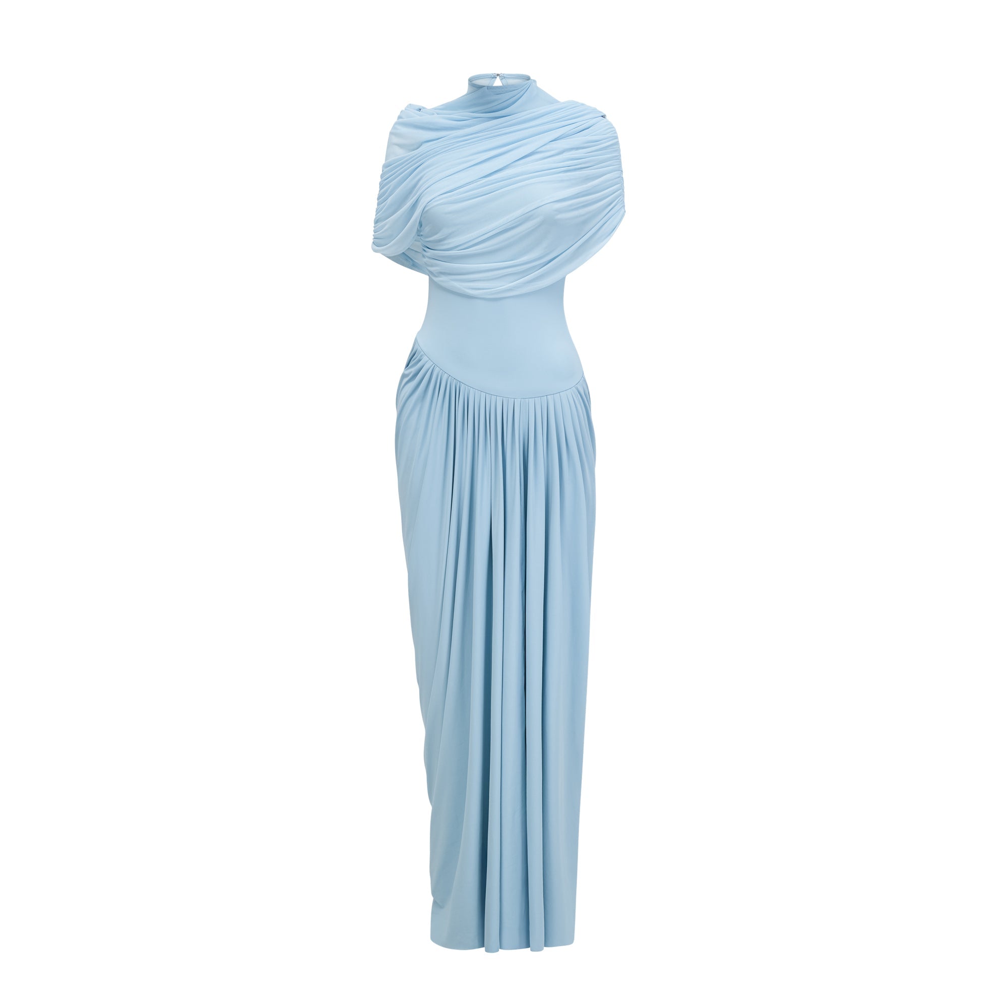 Elegant Catherine Blue Asymmetrical Pleated Maxi Dress for Women