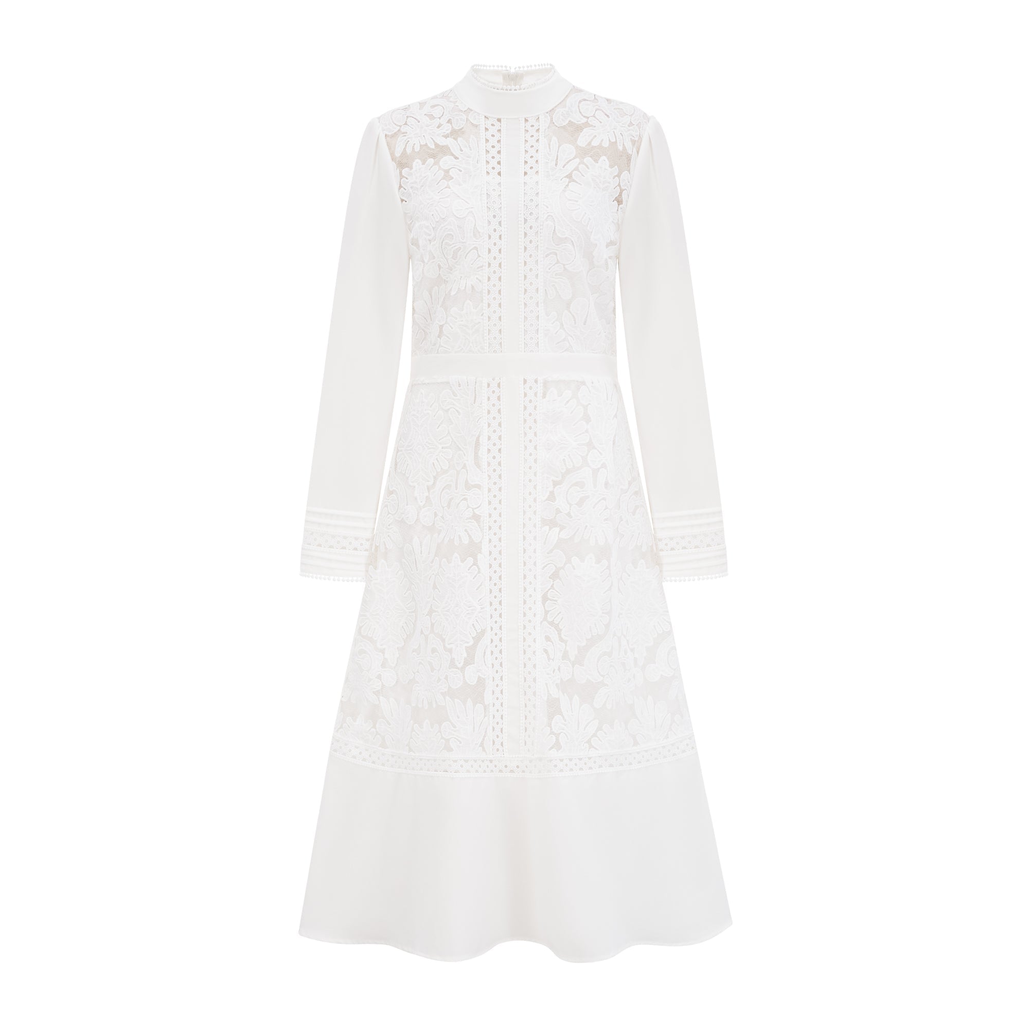 Elegant White Panelled Embroidery Midi Dress - Perfect for Every Occasion