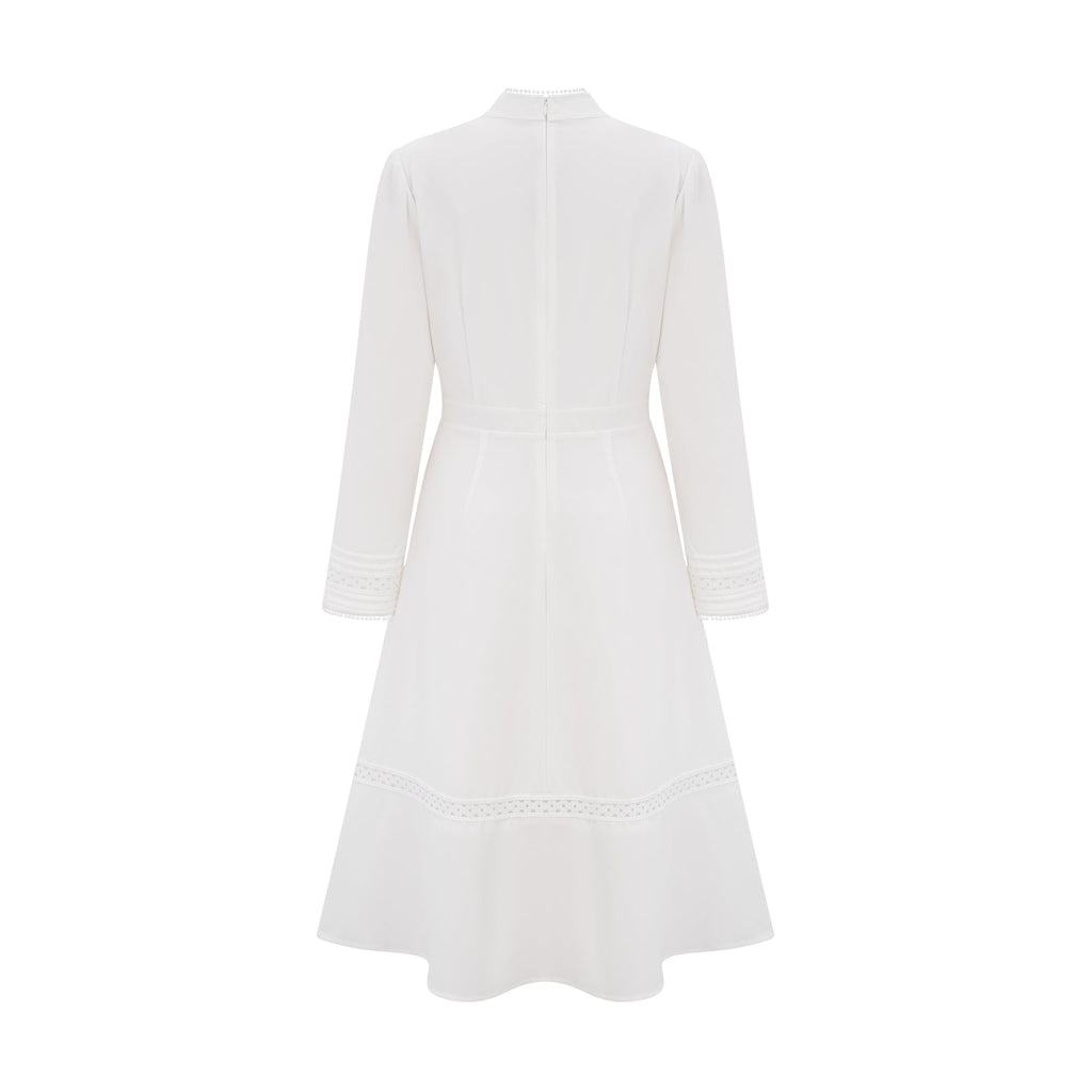 Elegant White Panelled Embroidery Midi Dress - Perfect for Every Occasion