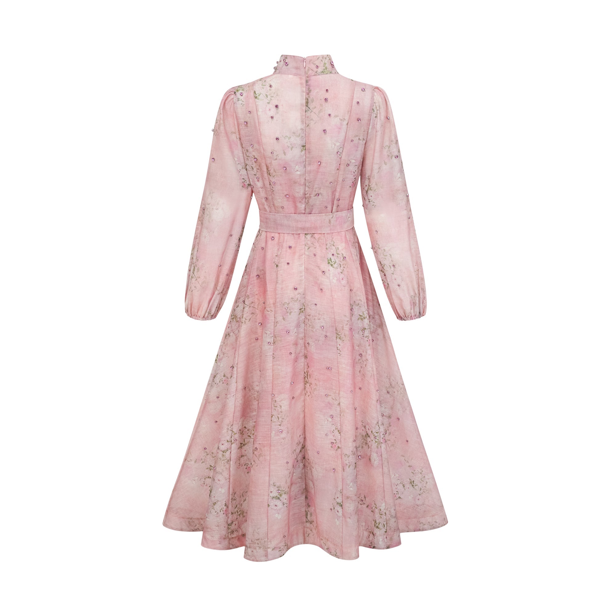 Elegant Narcisse Pink Embellished Floral Print Midi Dress for Women