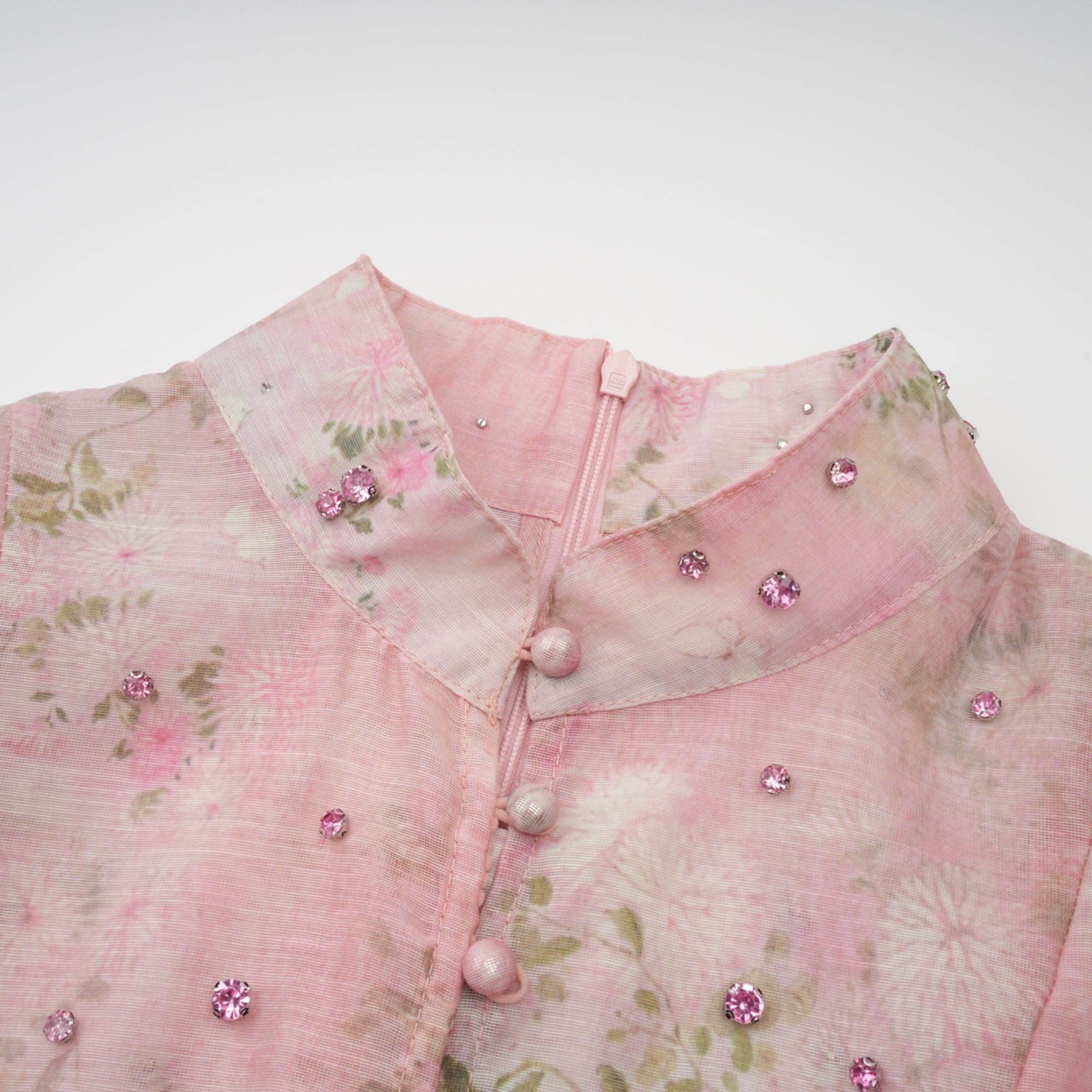 Elegant Narcisse Pink Embellished Floral Print Midi Dress for Women