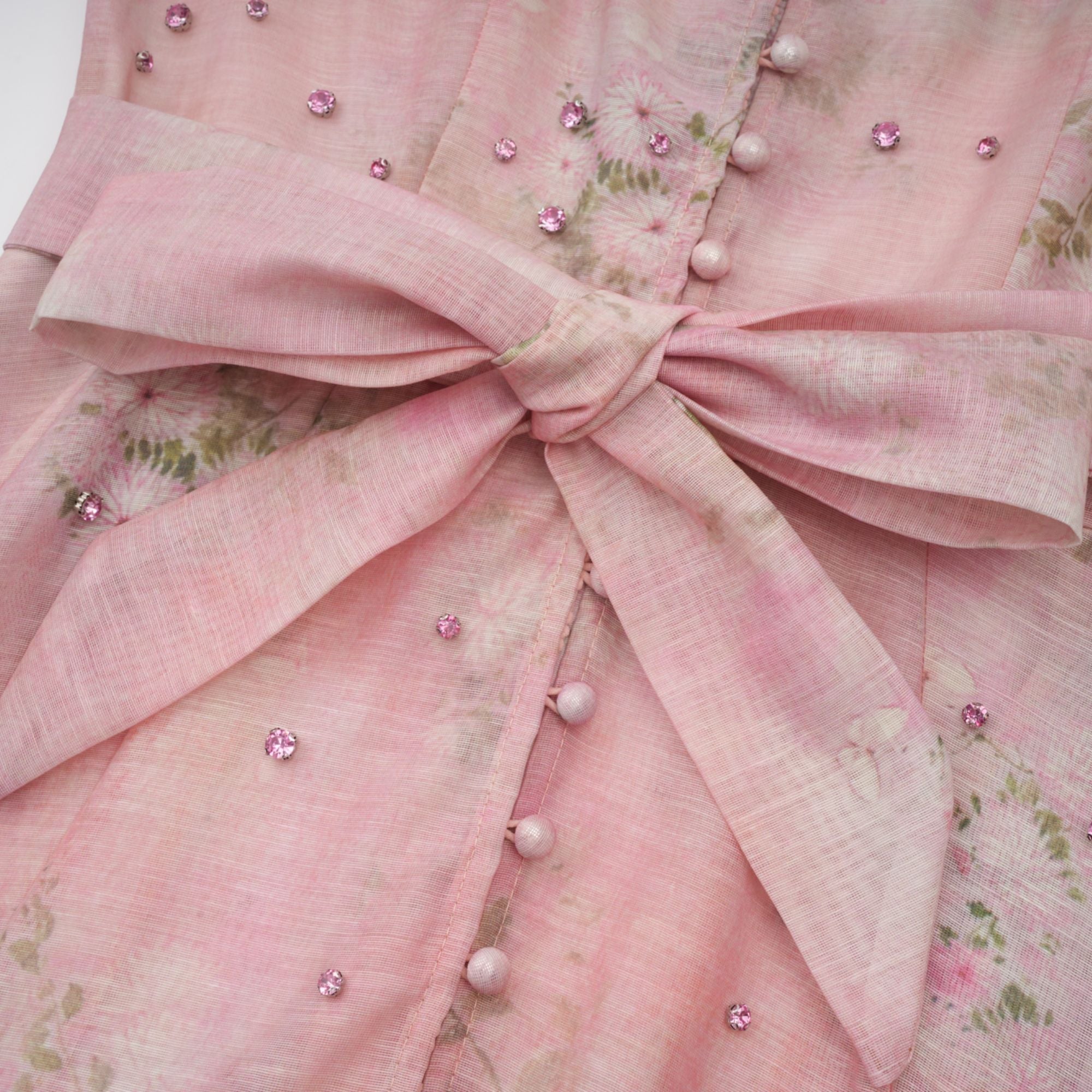 Elegant Narcisse Pink Embellished Floral Print Midi Dress for Women