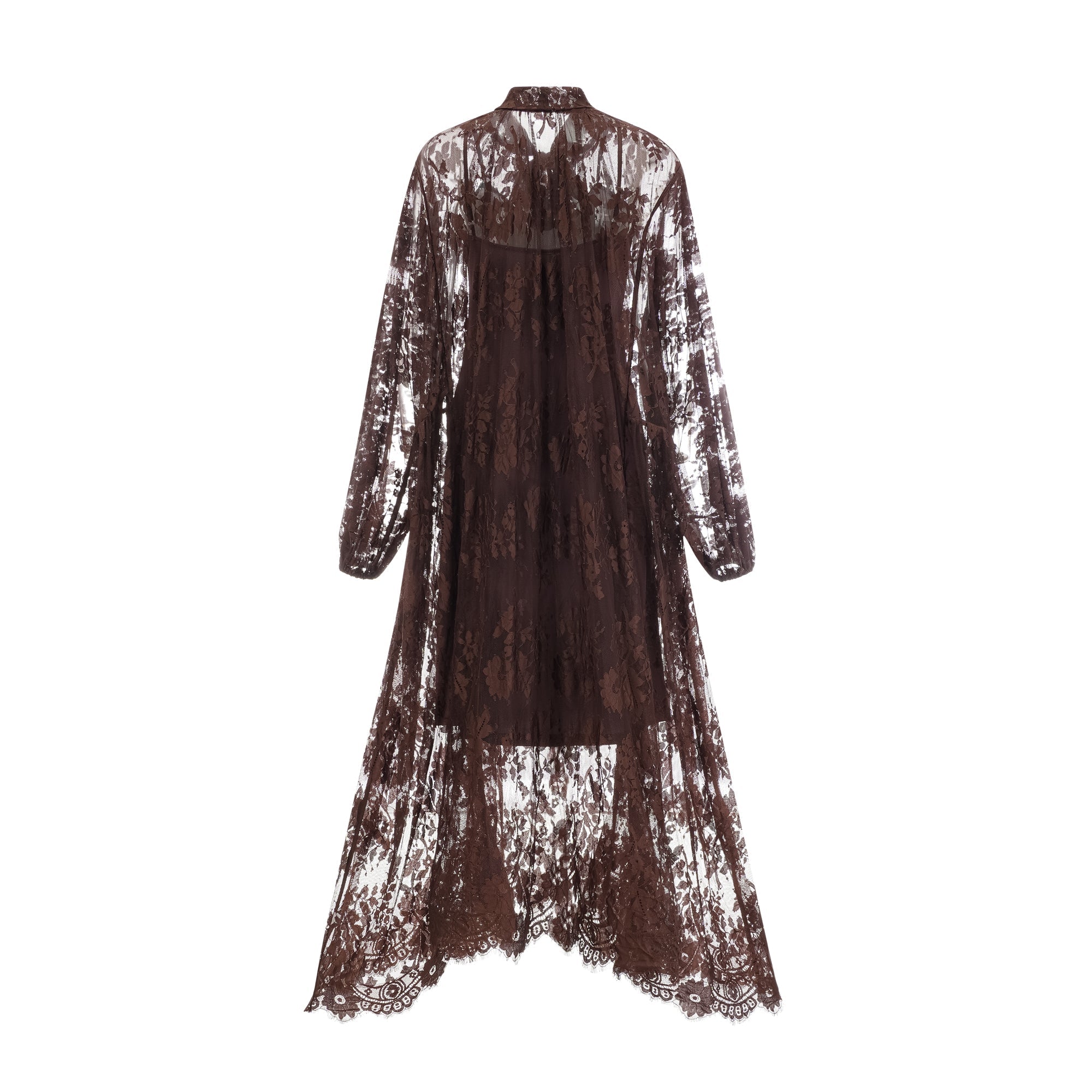 Elegant Sylvie Brown Chantilly Lace Flared Midi Dress - Timeless Feminine Style