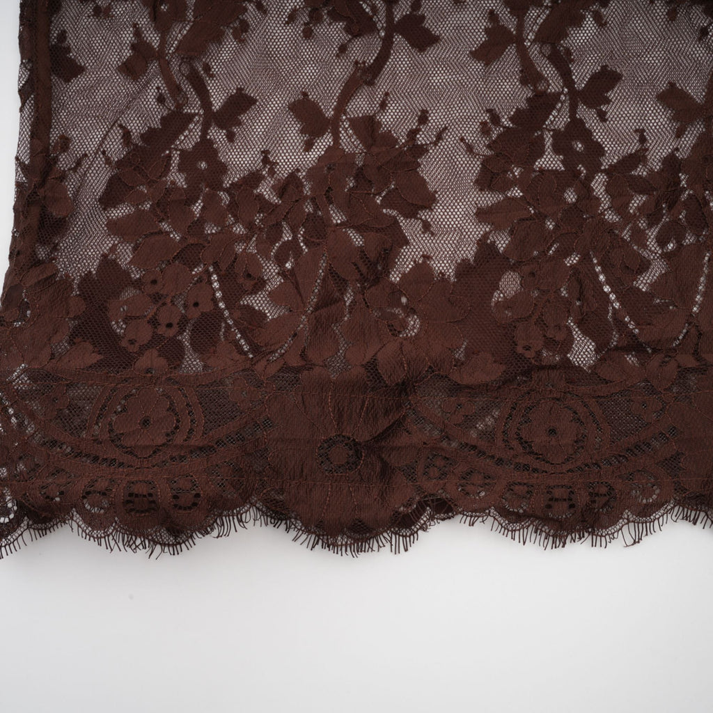 Elegant Sylvie Brown Chantilly Lace Flared Midi Dress - Timeless Feminine Style