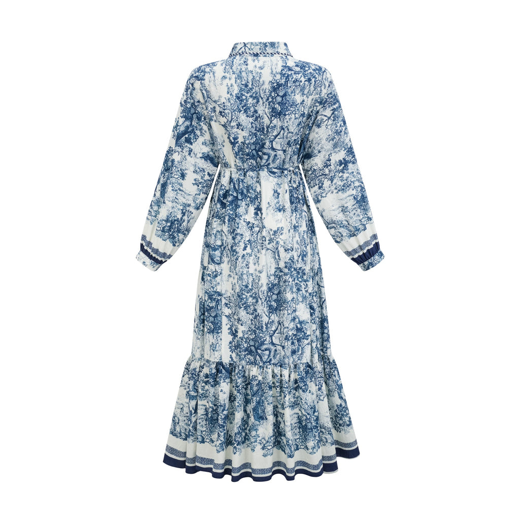 Adelaide Blue Graphic Print Midi Dress - Elegant, Flowy, and Comfortable