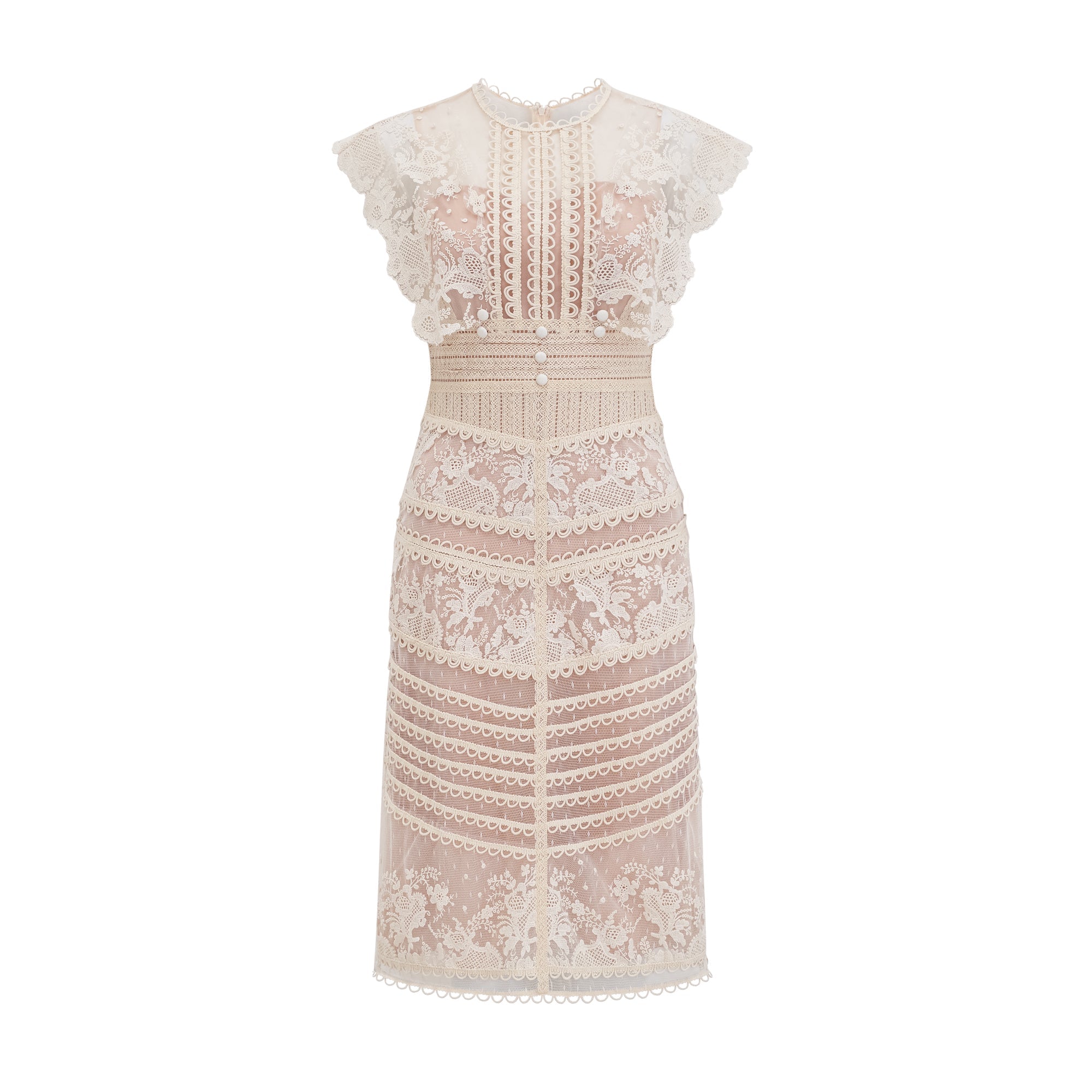 Fleur Floral Embroidered Lace Midi Dress Elegant Sheer Mesh Party Gown