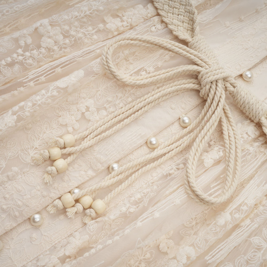 Elegant Neutral Lace Embroidery Midi Dress: Exquisite Design, Perfect Fit, Versatile Style
