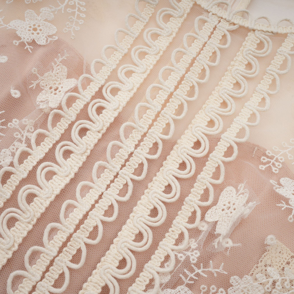 Fleur Floral Embroidered Lace Midi Dress Elegant Sheer Mesh Party Gown