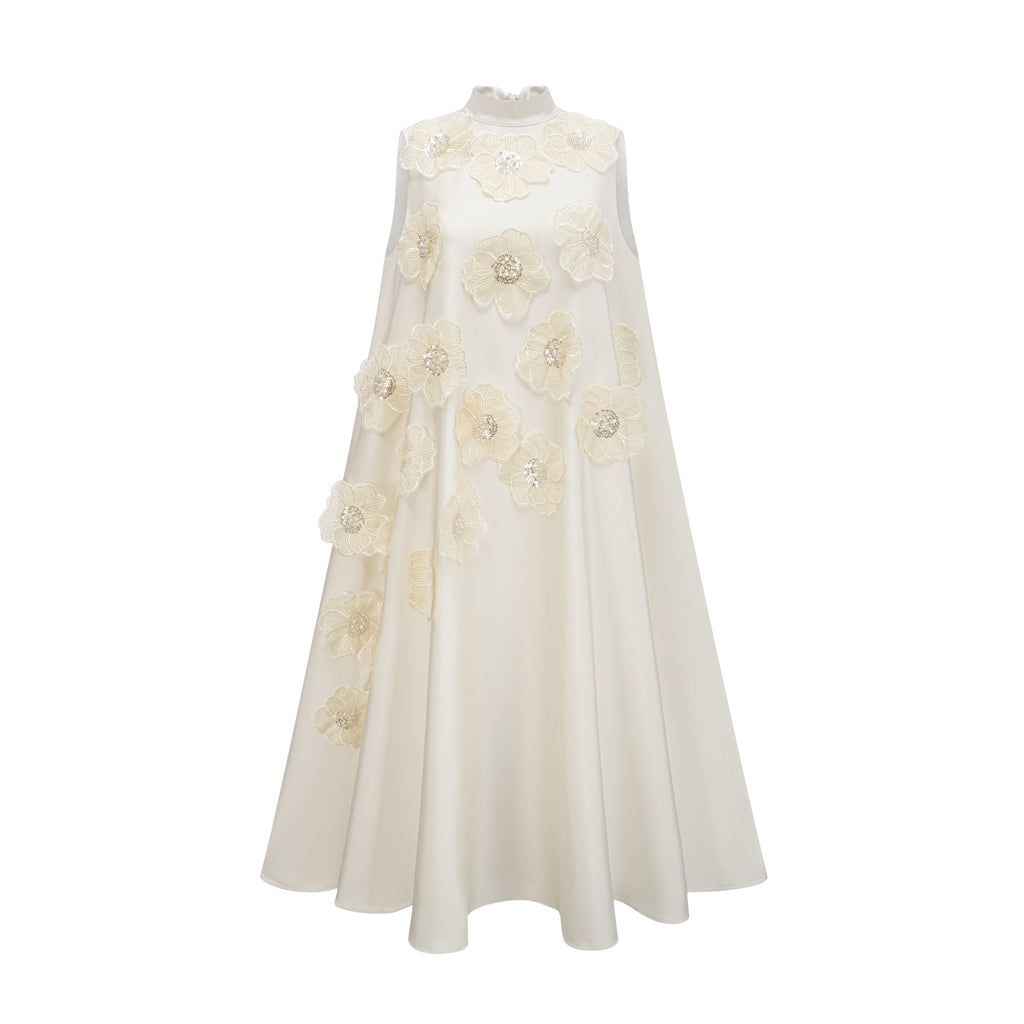 Miss Rosier Emilie White Sleeveless Floral Applique Maxi Dress