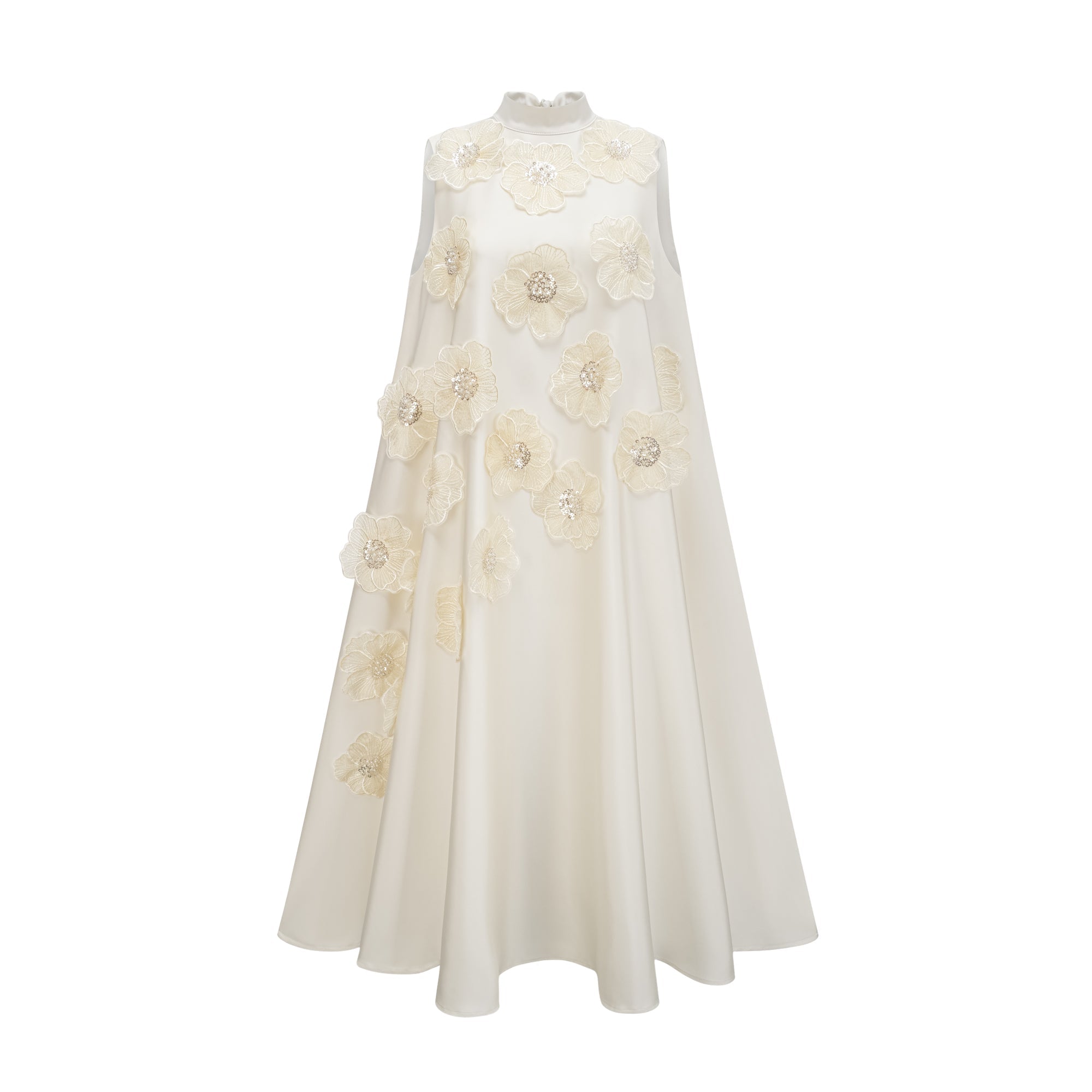 Miss Rosier Emilie White Sleeveless Floral Applique Maxi Dress