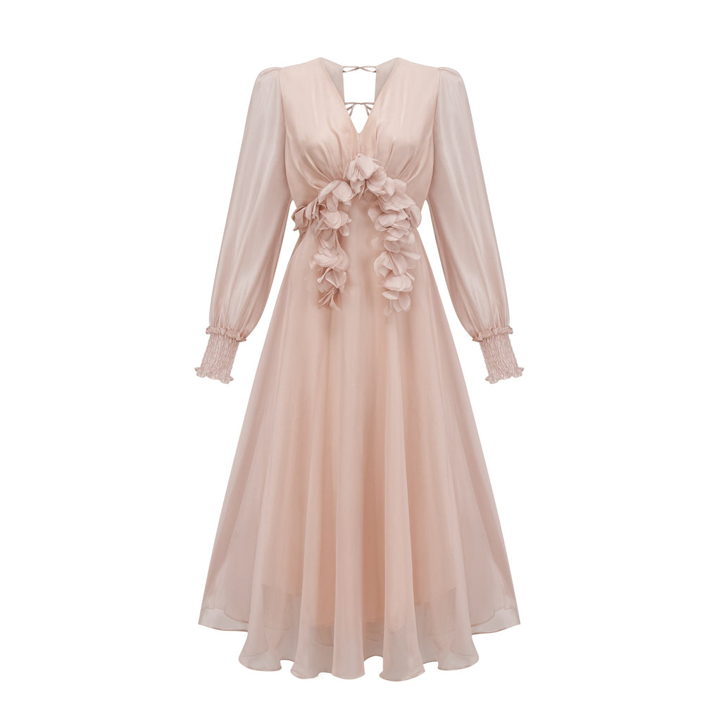 Elegant Floral Embellished Midi Dress for Women - Perfect Party & Event Wear