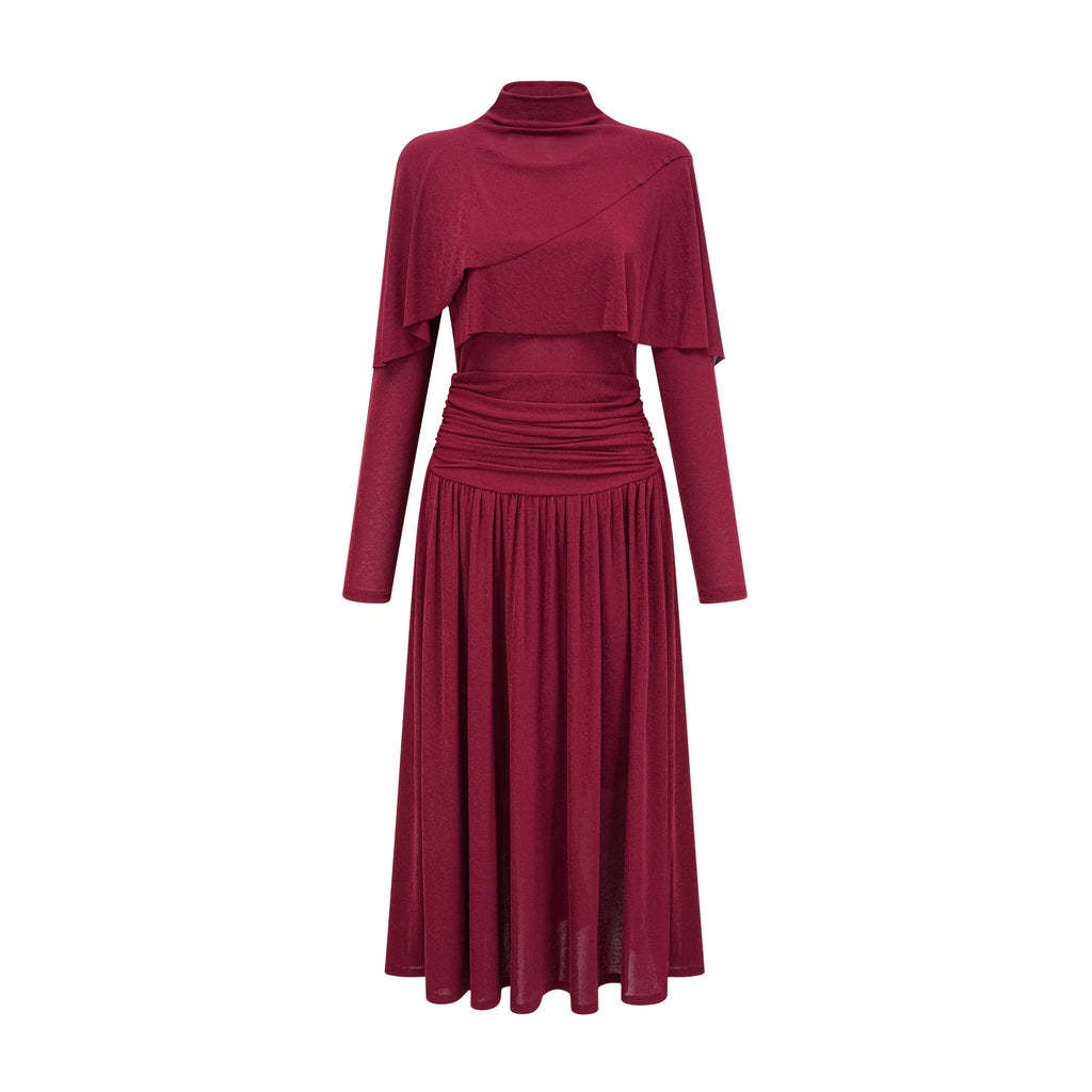 Elegant Camille Red Flap Design Ruched Midi Dress - Flattering Cocktail Attire