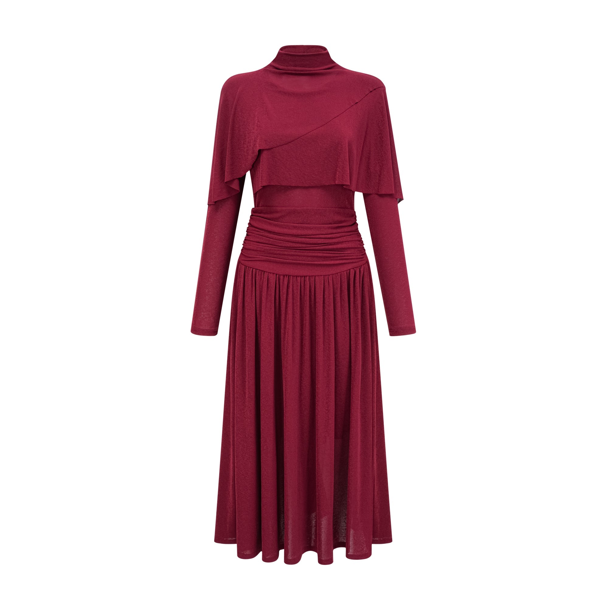 Elegant Camille Red Flap Design Ruched Midi Dress - Flattering Cocktail Attire