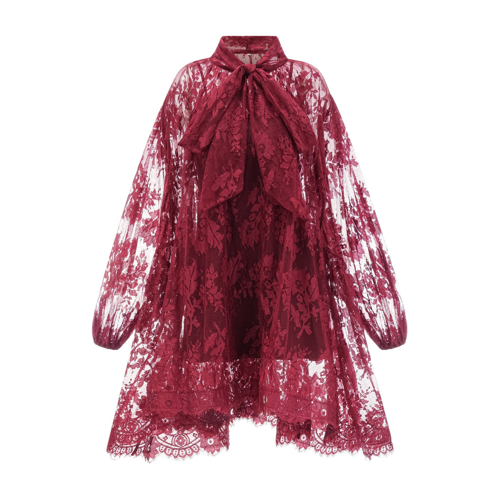 Elegant Red Chantilly Lace Oversize Dress: Timeless Style, Comfortable Fit, Versatile