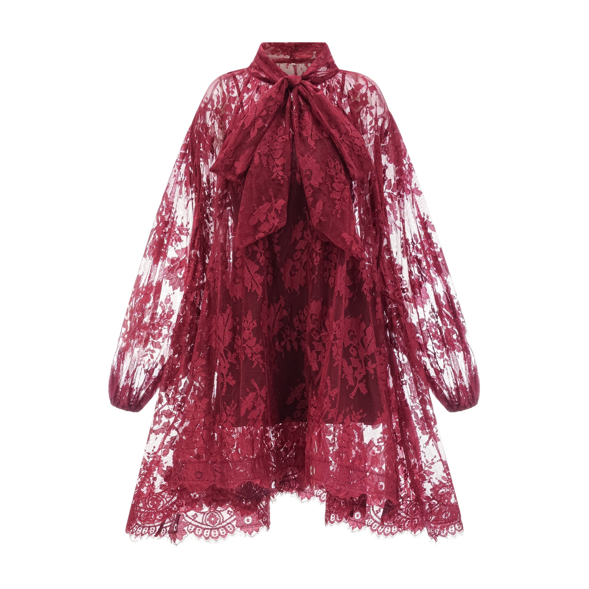 Elegant Red Chantilly Lace Oversize Dress: Timeless Style, Comfortable Fit, Versatile