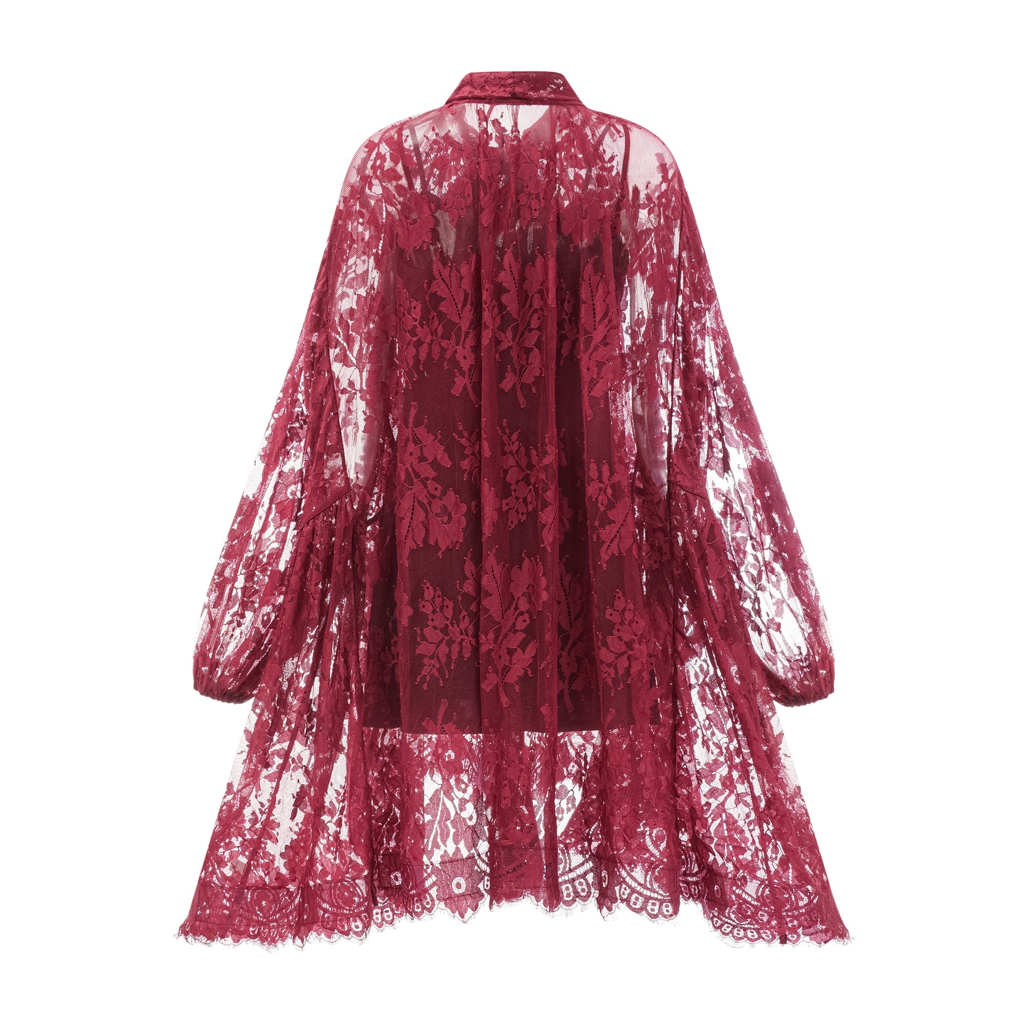 Elegant Red Chantilly Lace Oversize Dress: Timeless Style, Comfortable Fit, Versatile