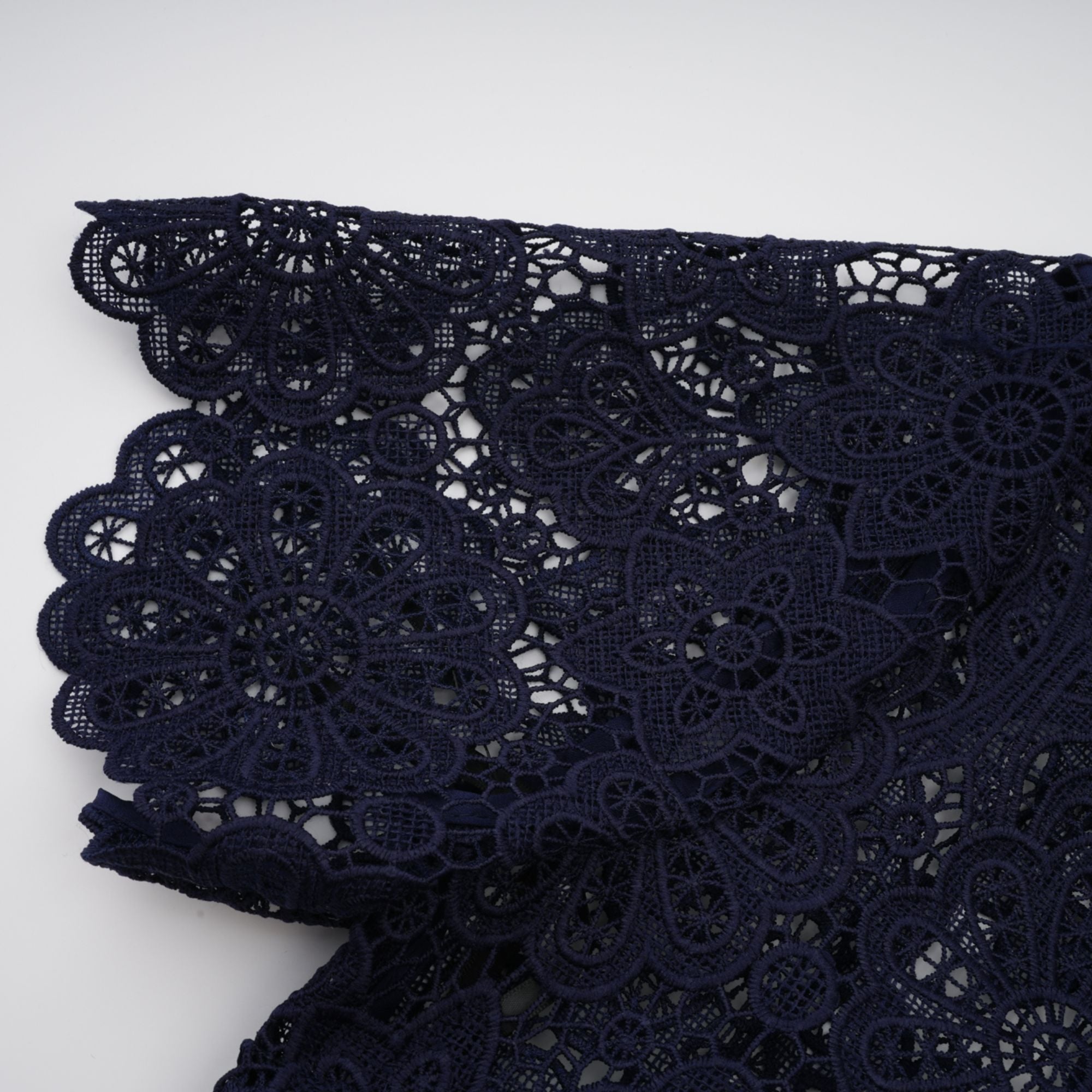Ariane Dark Blue Floral Crochet Lace Midi Dress with Elegant Boho Style