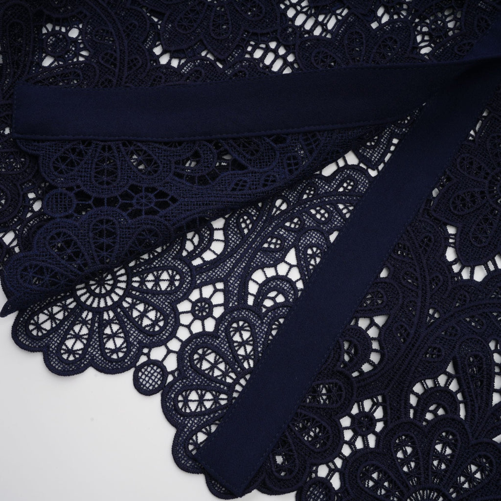 Ariane Dark Blue Floral Crochet Lace Midi Dress with Elegant Boho Style
